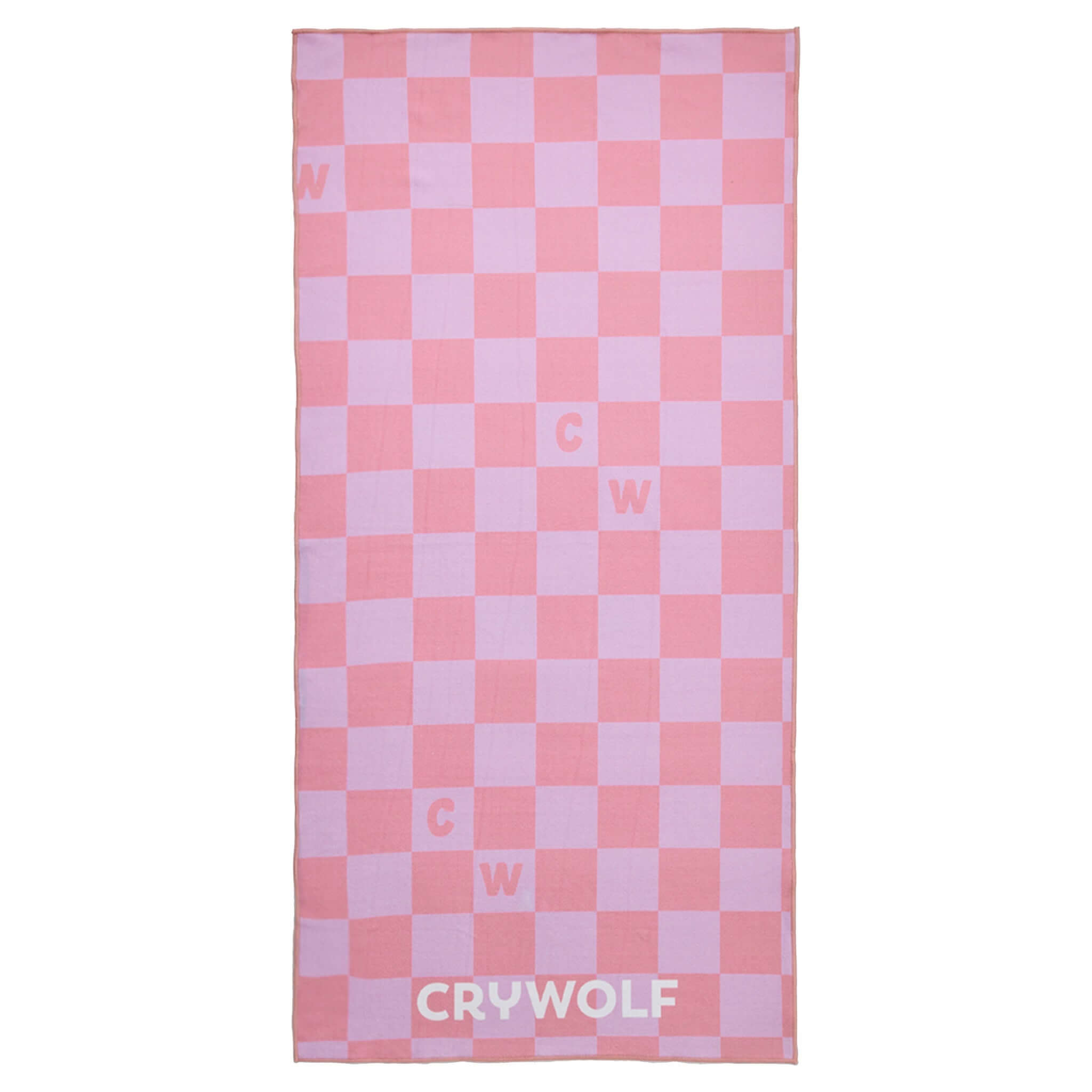 Crywolf Rapid Dry Towel - Flamingo Check featuring a soft microfibre weave in a pink and purple checker pattern.