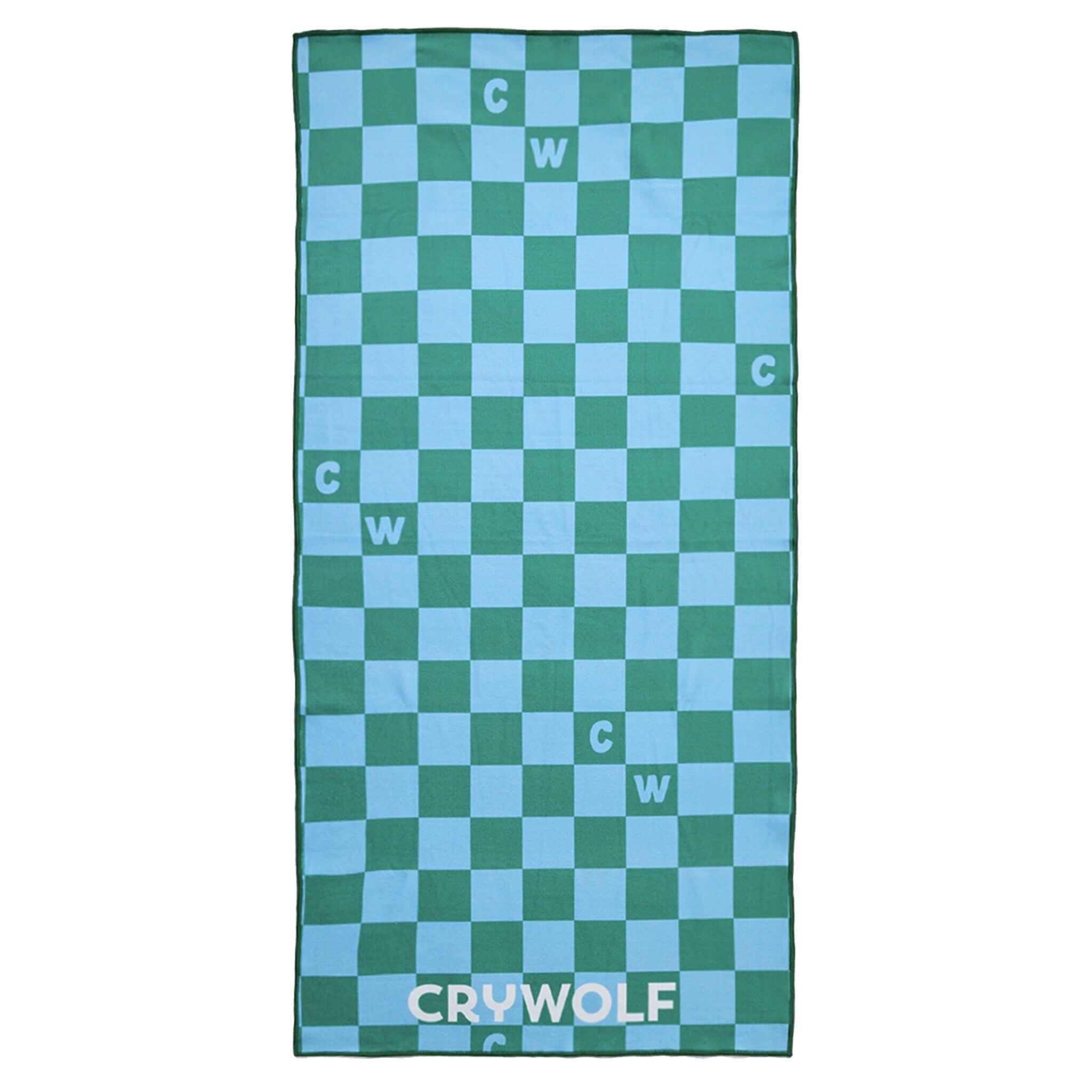 Crywolf Rapid Dry Towel - Sea Green Check featuring a stylish checkered design and lightweight microfibre material.