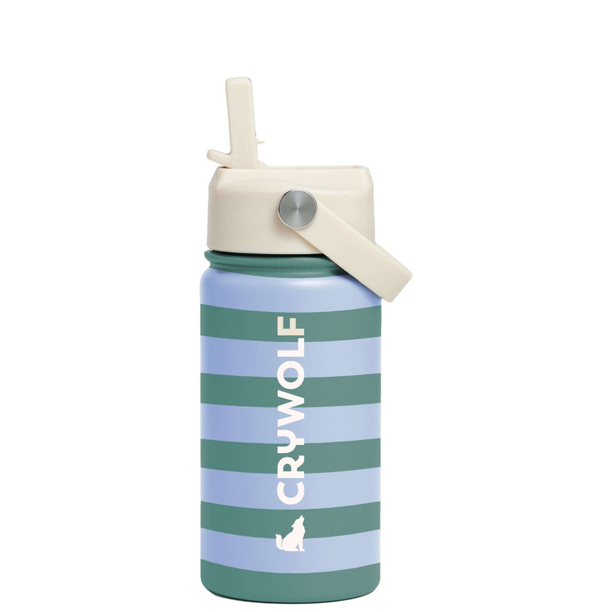 Crywolf Stainless Steel Drink Bottle 360ml - Flamingo Stripe with tuck-away spout and internal straw.
