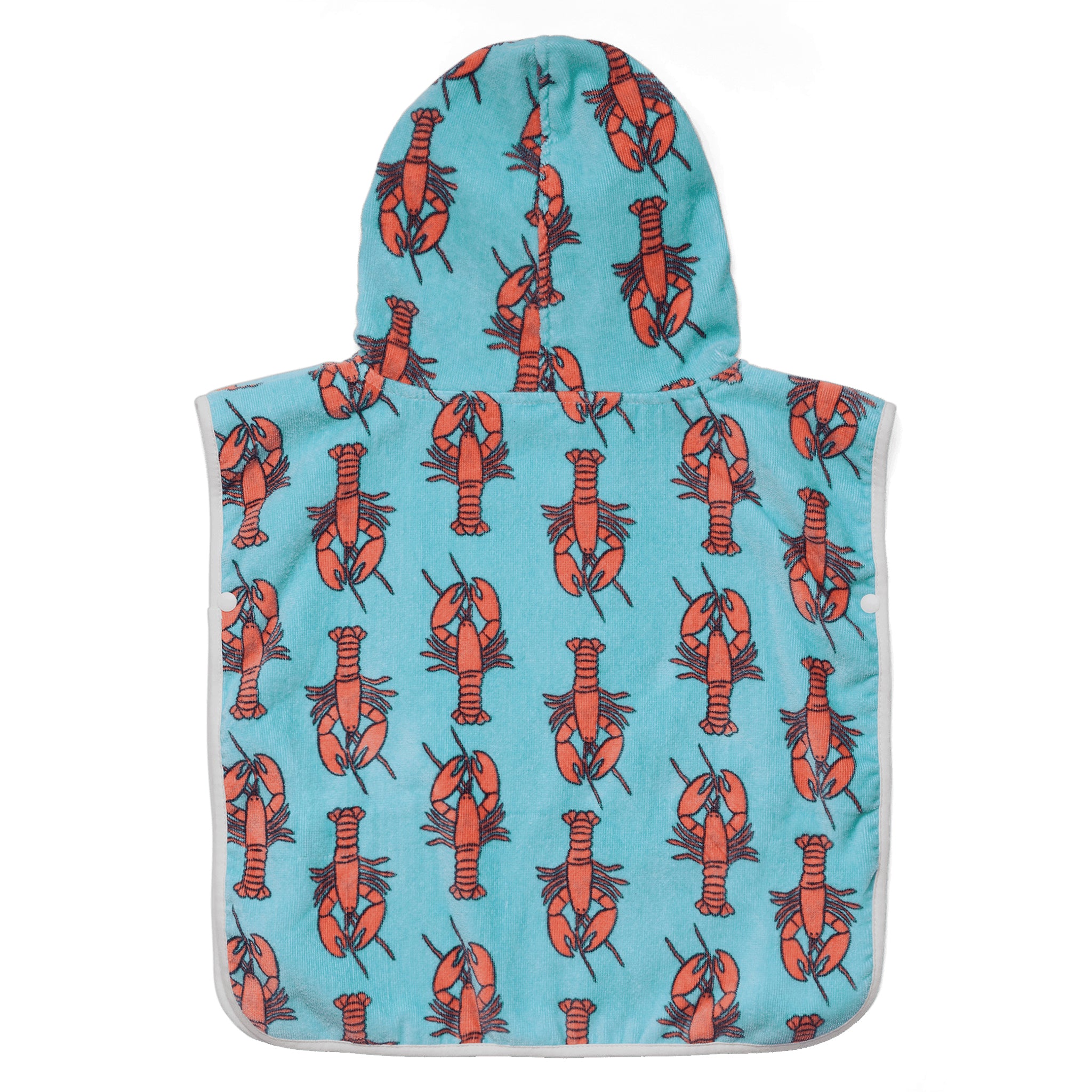 Hooded towel with lobster pattern on a light blue background