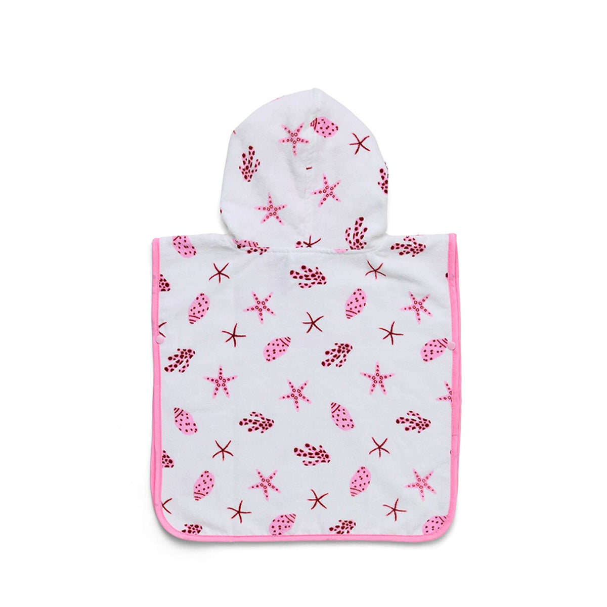 Crywolf Baby Hooded Towel - Little Shell featuring a cute shell and starfish design in pink on soft fabric.