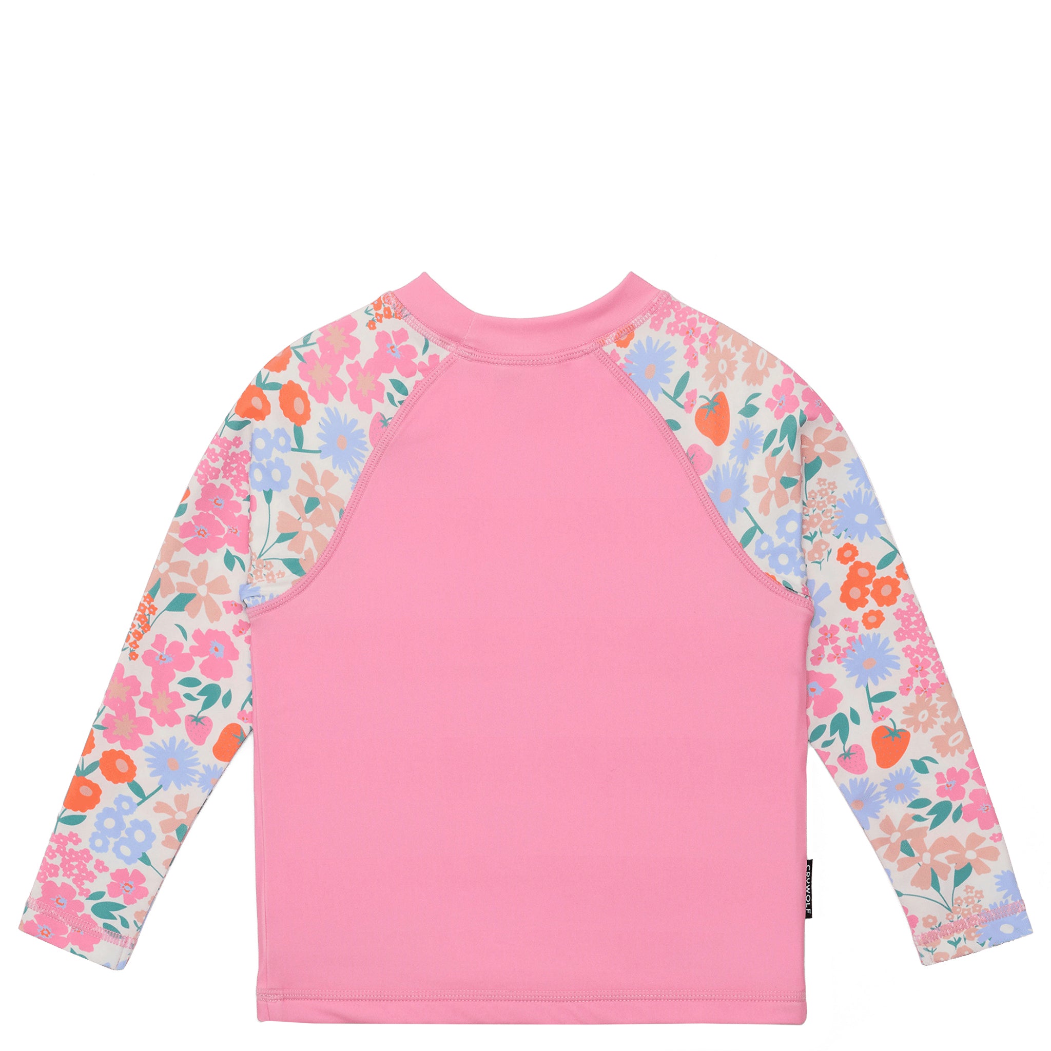 Pink and floral rash vest on a white background