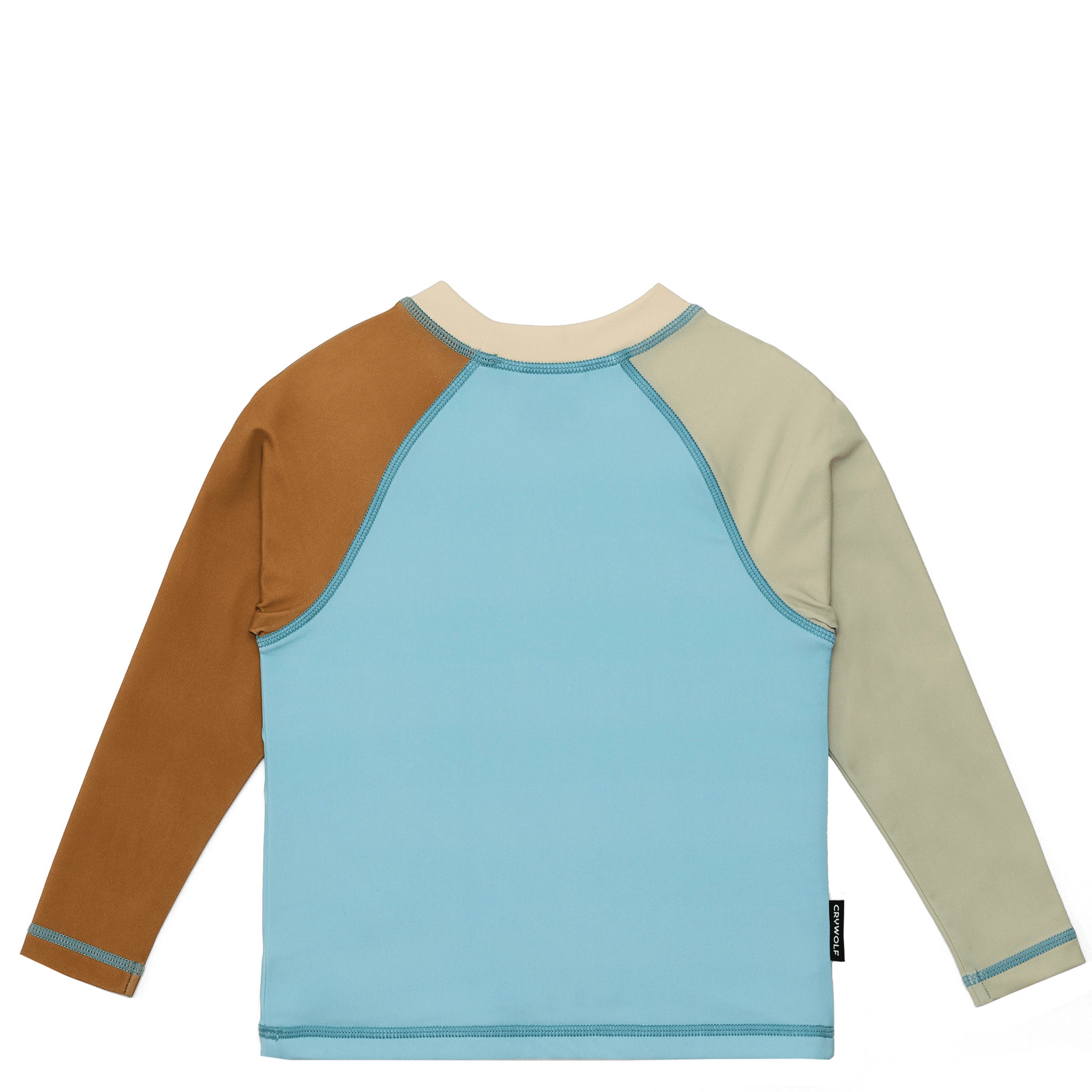 Brown and blue rash vest on a white background