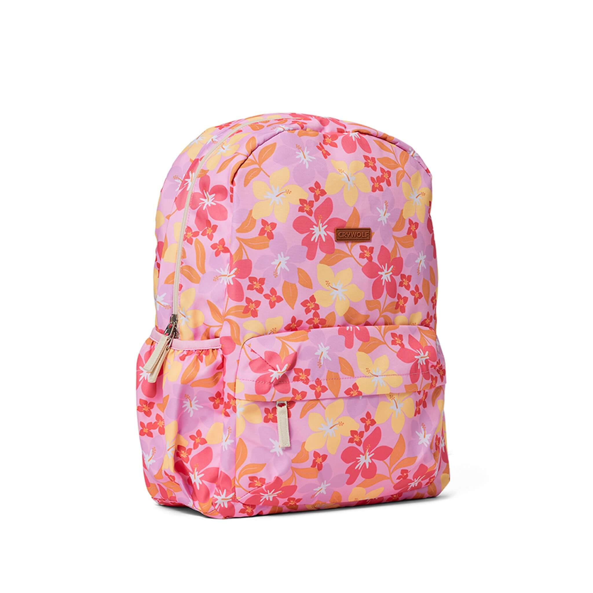 Crywolf Daypack - Hibiscus Daze in pink floral design, perfect for everyday adventures.