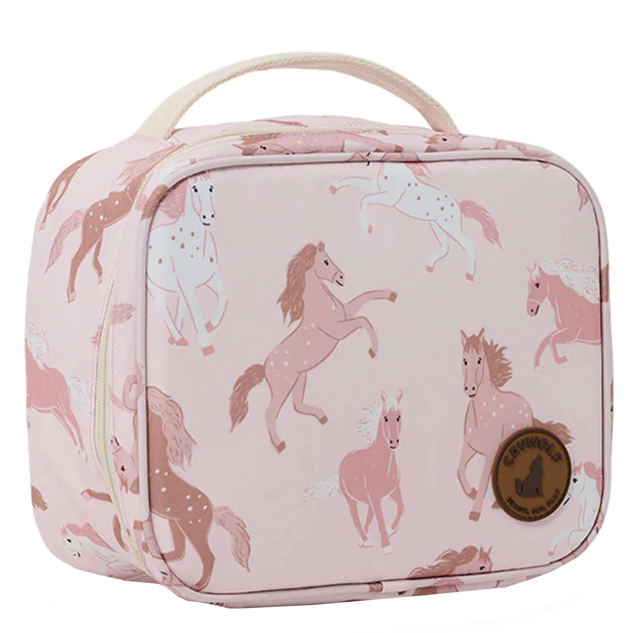 Alt Tag: Crywolf Everyday Lunch Bag - Blush Ponies insulated kids lunch bag in blush pink pony print with carry handle