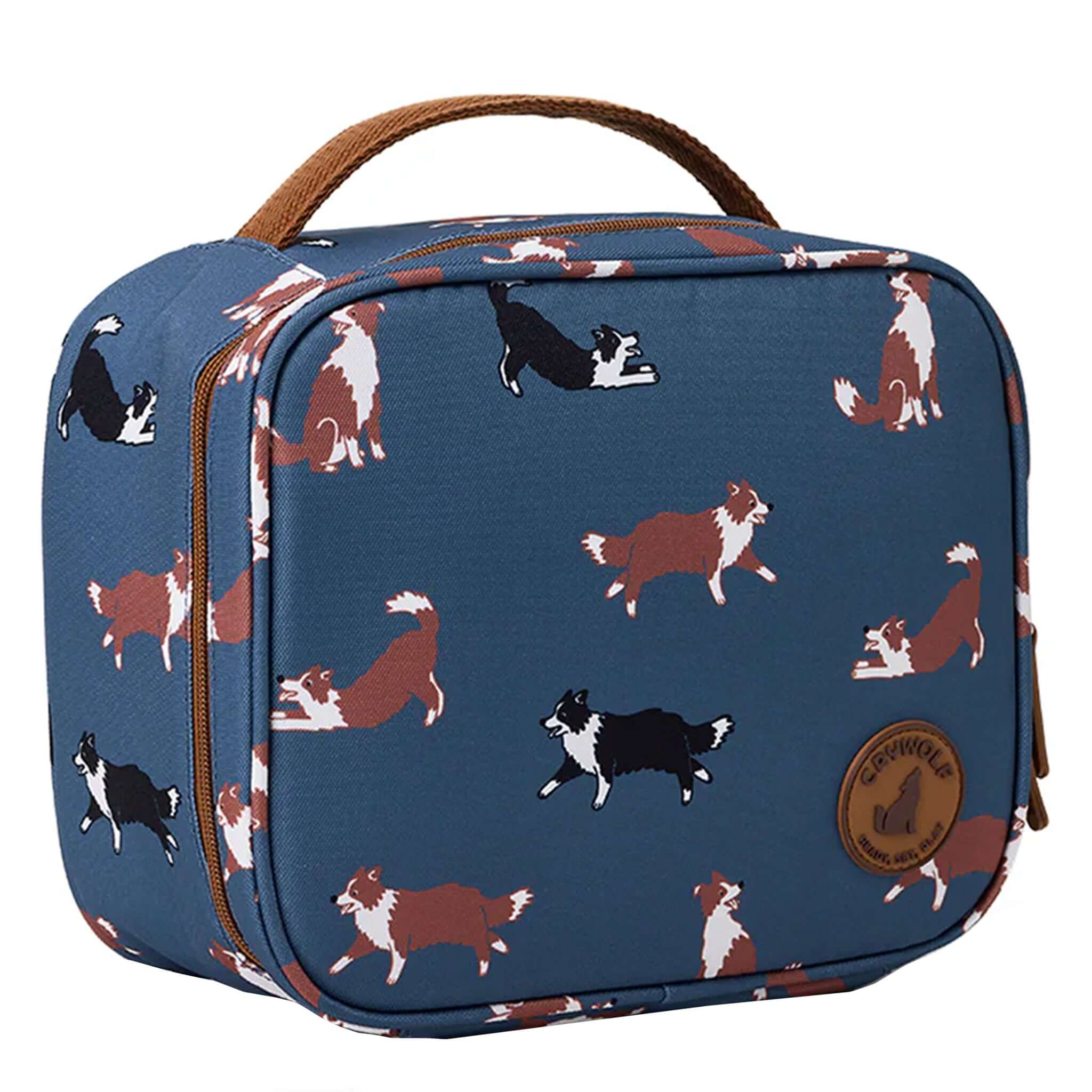 Alt Tag: Crywolf Everyday Lunch Bag - Collies insulated kids lunch bag in Collies dog print, water-resistant recycled material, zip closure