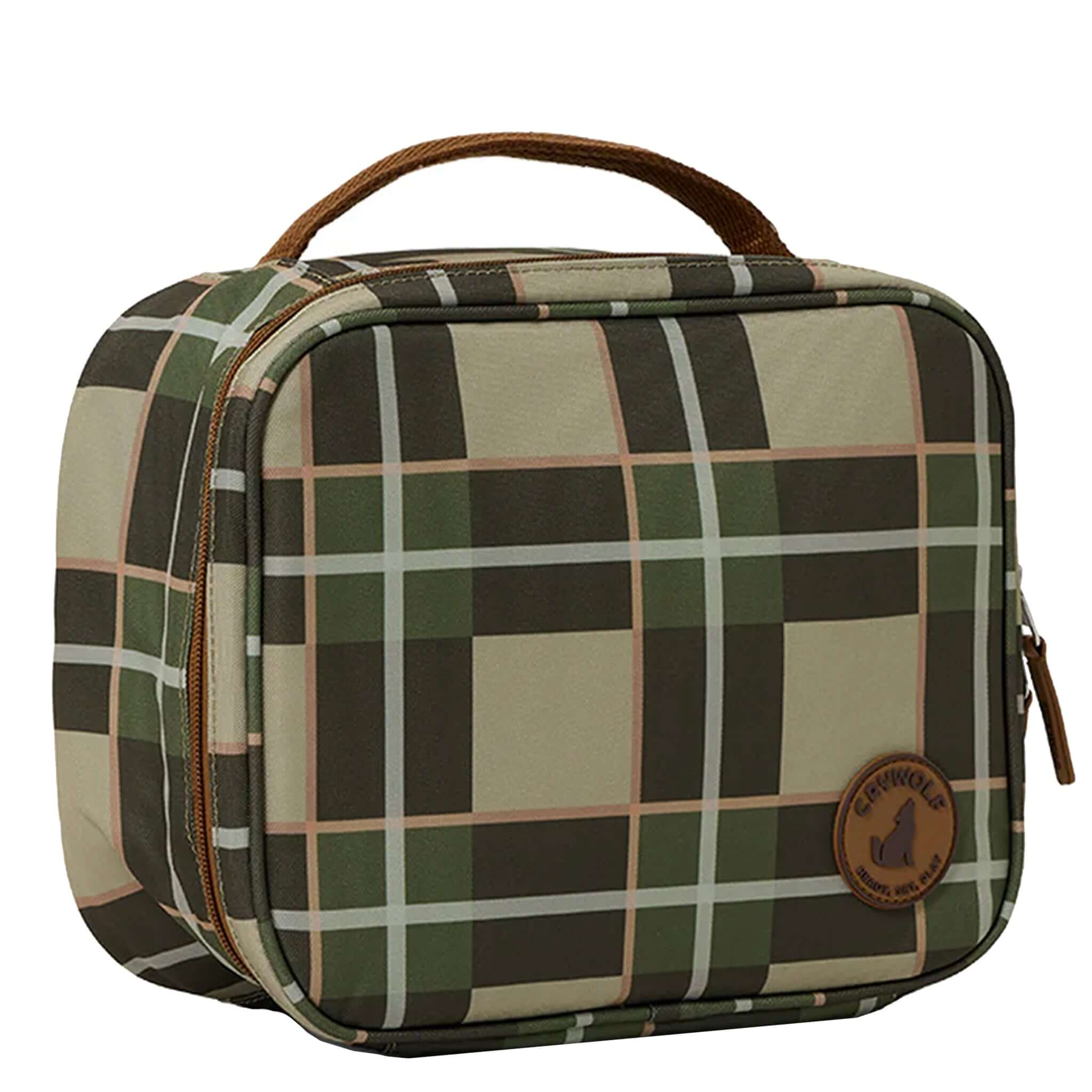 Alt Tag: Crywolf Everyday Lunch Bag - Field Plaid insulated recycled lunch bag with water-resistant exterior and carry handle
