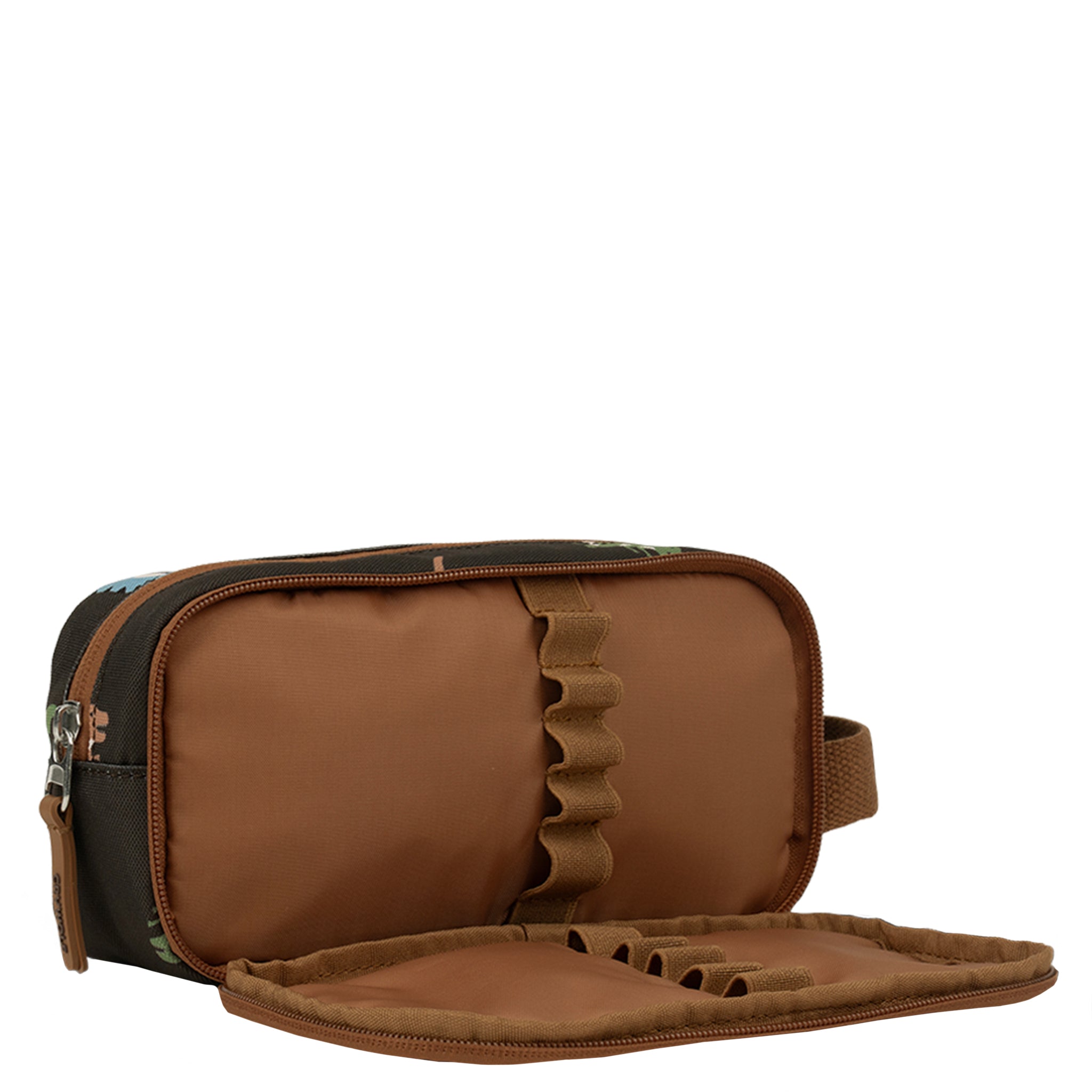 Brown pencil case on a white background