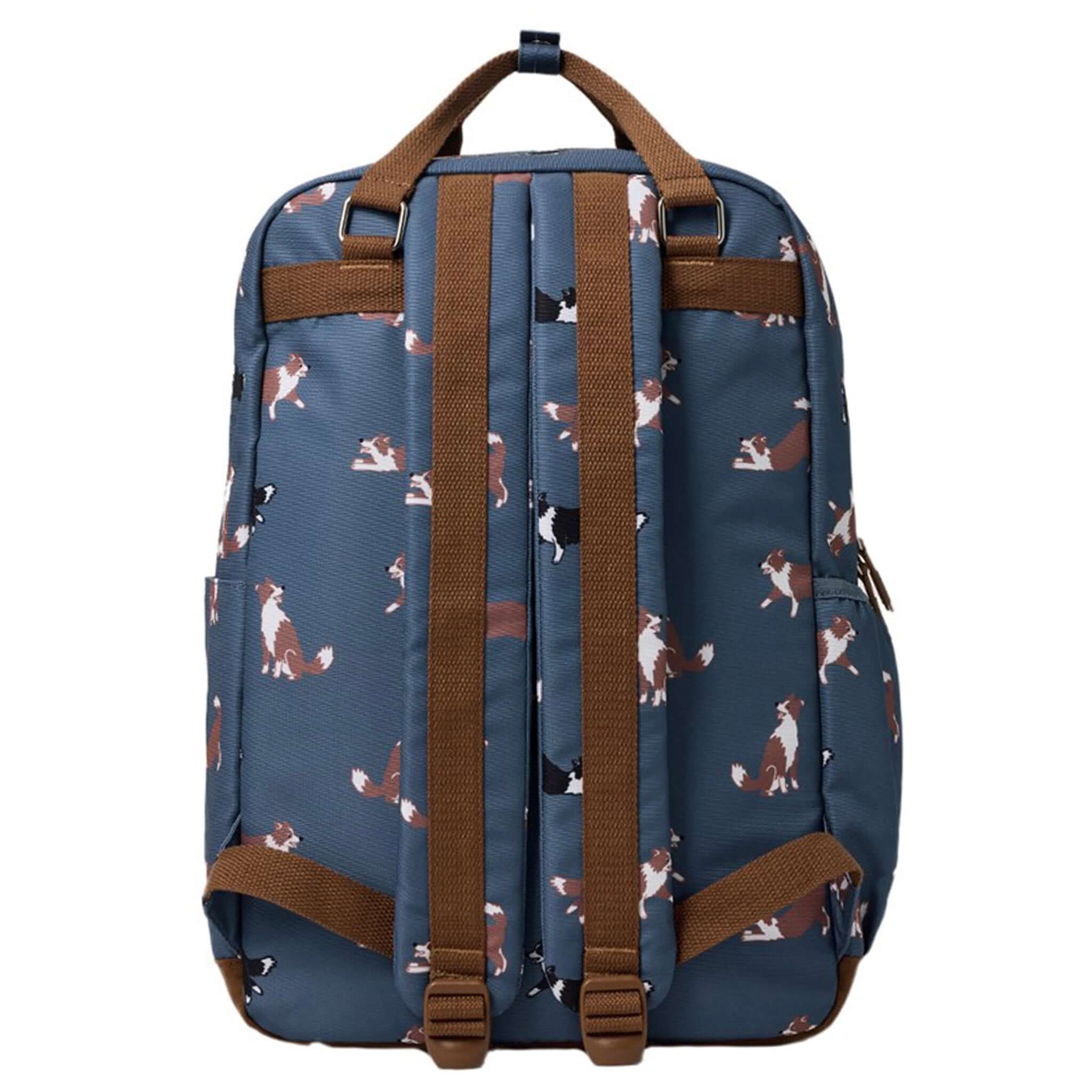 Alt Tag: Crywolf Knapsack - Collies water-resistant kids backpack in blue with collie dog print, padded straps and carry handle