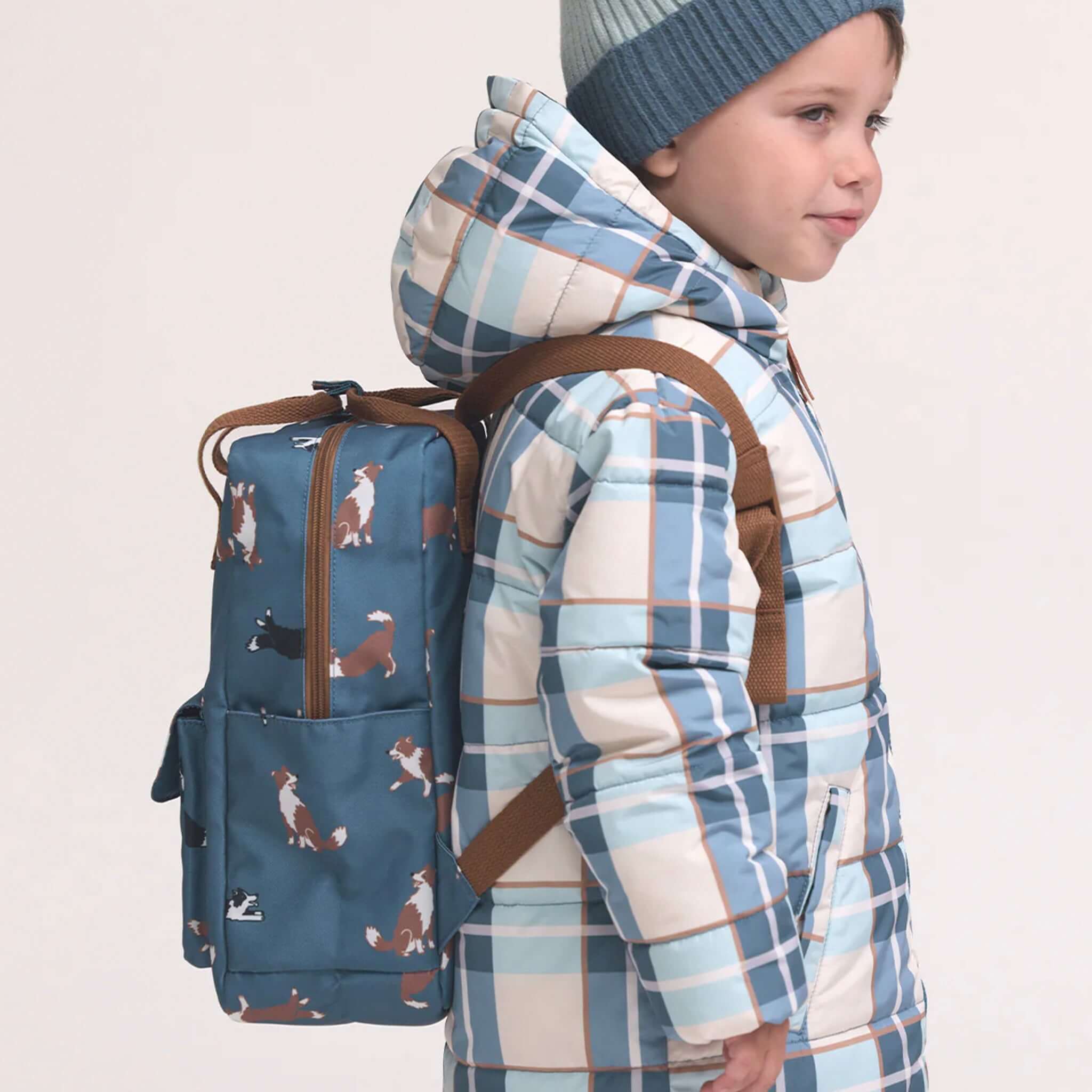 Alt Tag: Crywolf Mini Backpack - Collies kids 9L water-resistant recycled mini backpack for kindy and playdates, worn by child