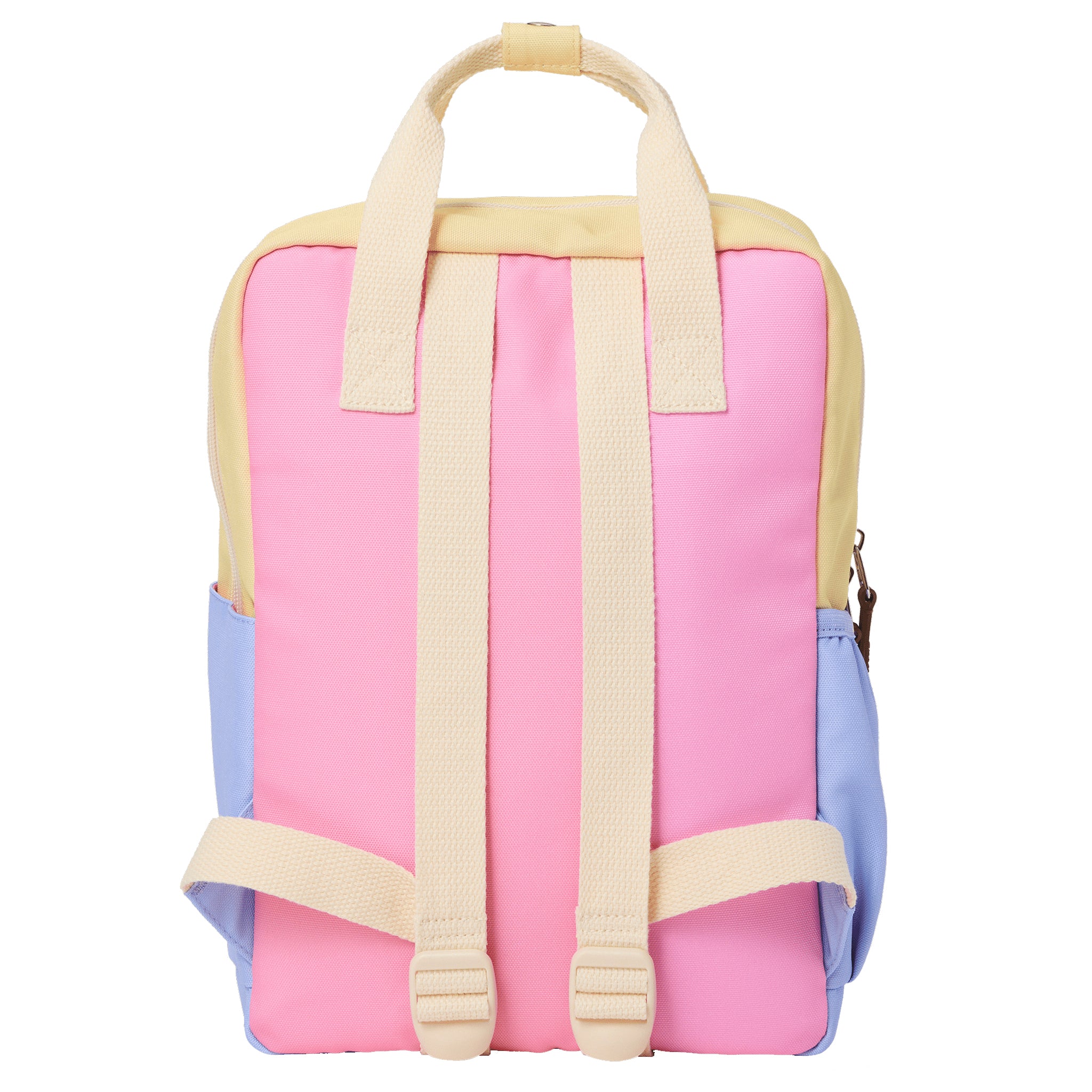 Backpack with pink and purple design on a white background