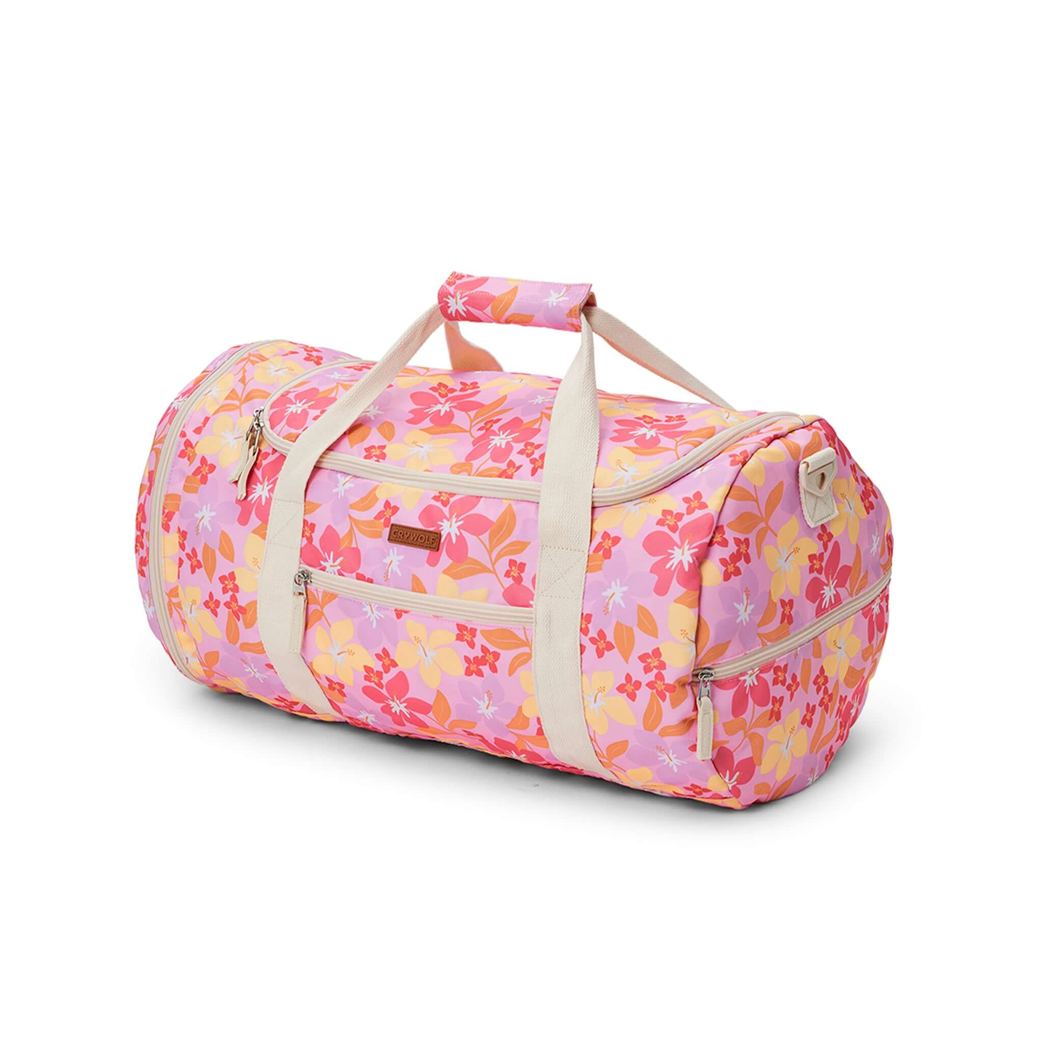 Crywolf Packable Duffel Bag - Hibiscus Daze in vibrant floral design, perfect for adventures and travel.
