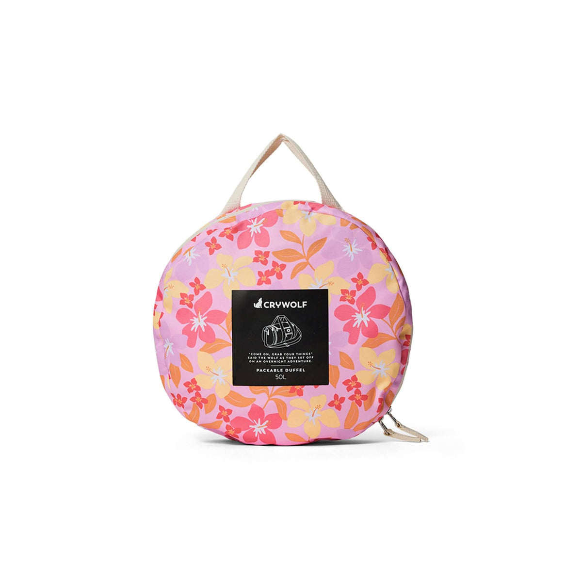Crywolf Packable Duffel Bag - Hibiscus Daze packed into its own pocket with floral design