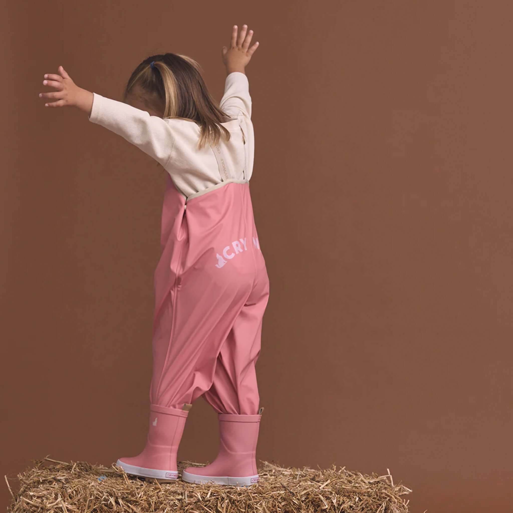 Crywolf Rain Overalls - Rose waterproof kids rain overalls with adjustable straps, double-welded seams for outdoor play
