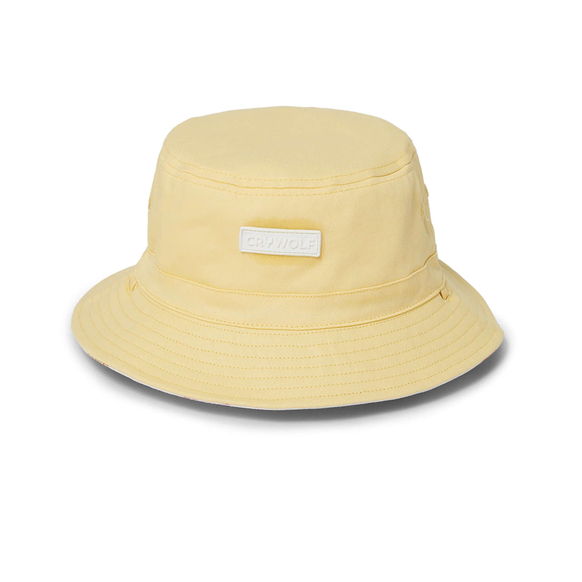 Crywolf Reversible Bucket Hat - Shell in yellow, perfect for kids' summer adventures, featuring an adjustable chin strap.