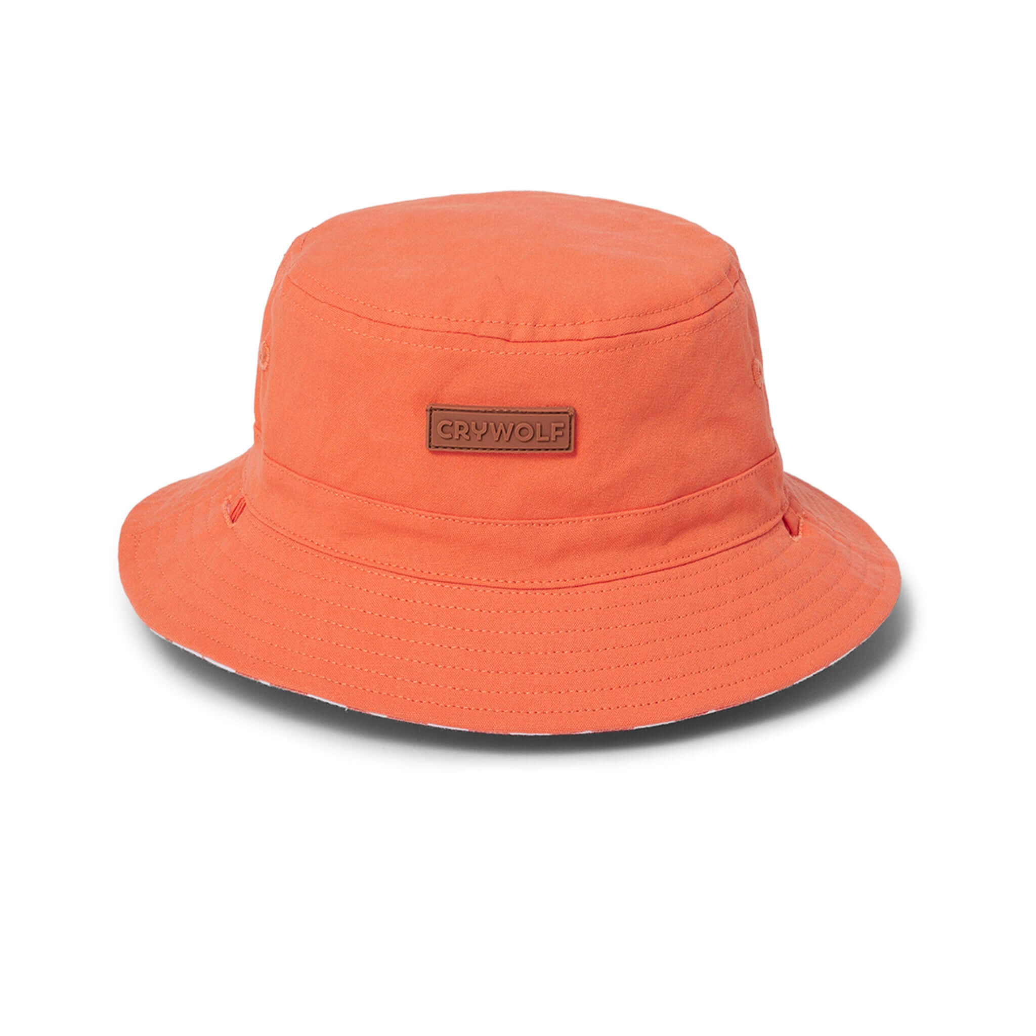 Crywolf Reversible Bucket Hat - Sunset Check in vibrant orange color, perfect for sun protection on summer adventures.