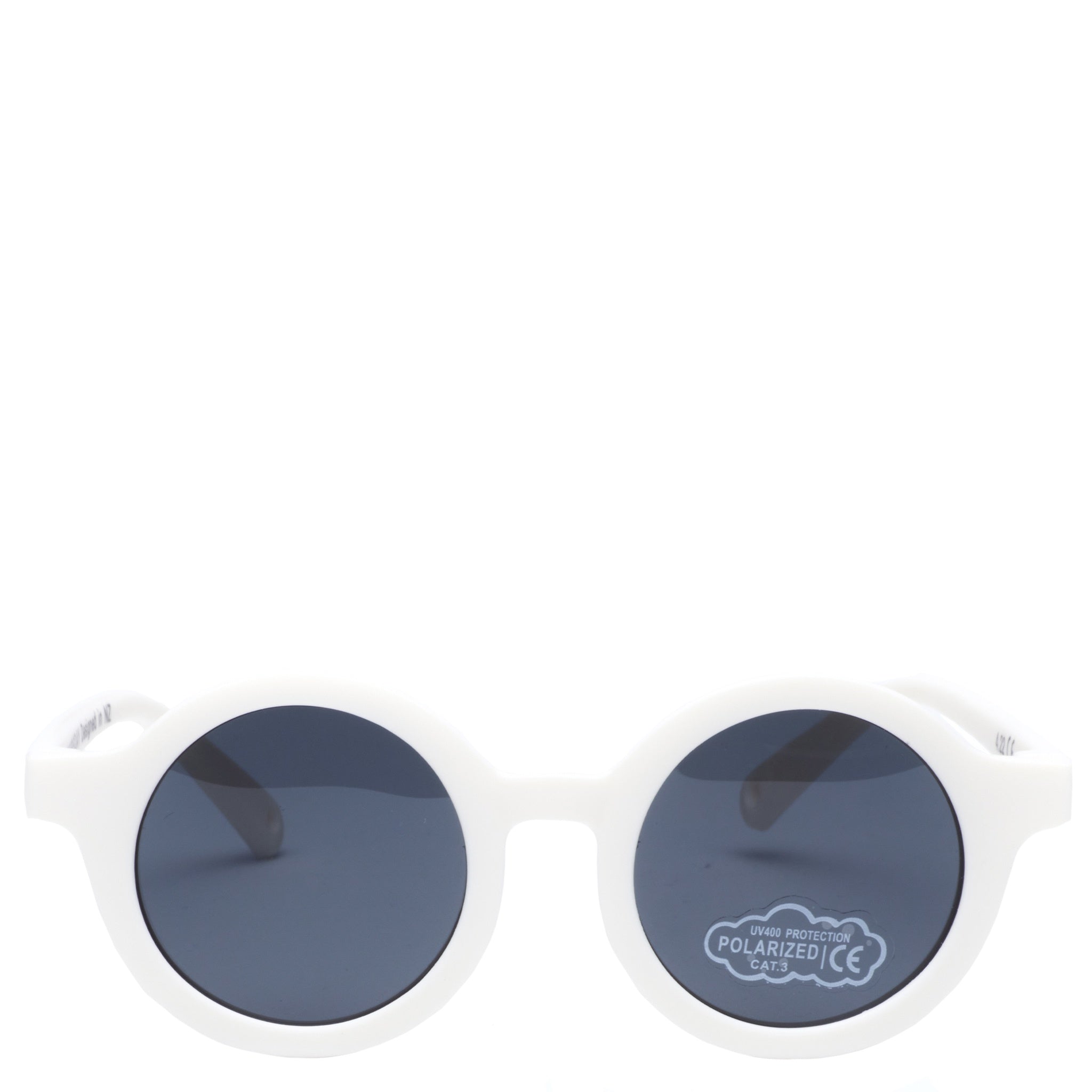 White sunglasses with dark lenses on a white background