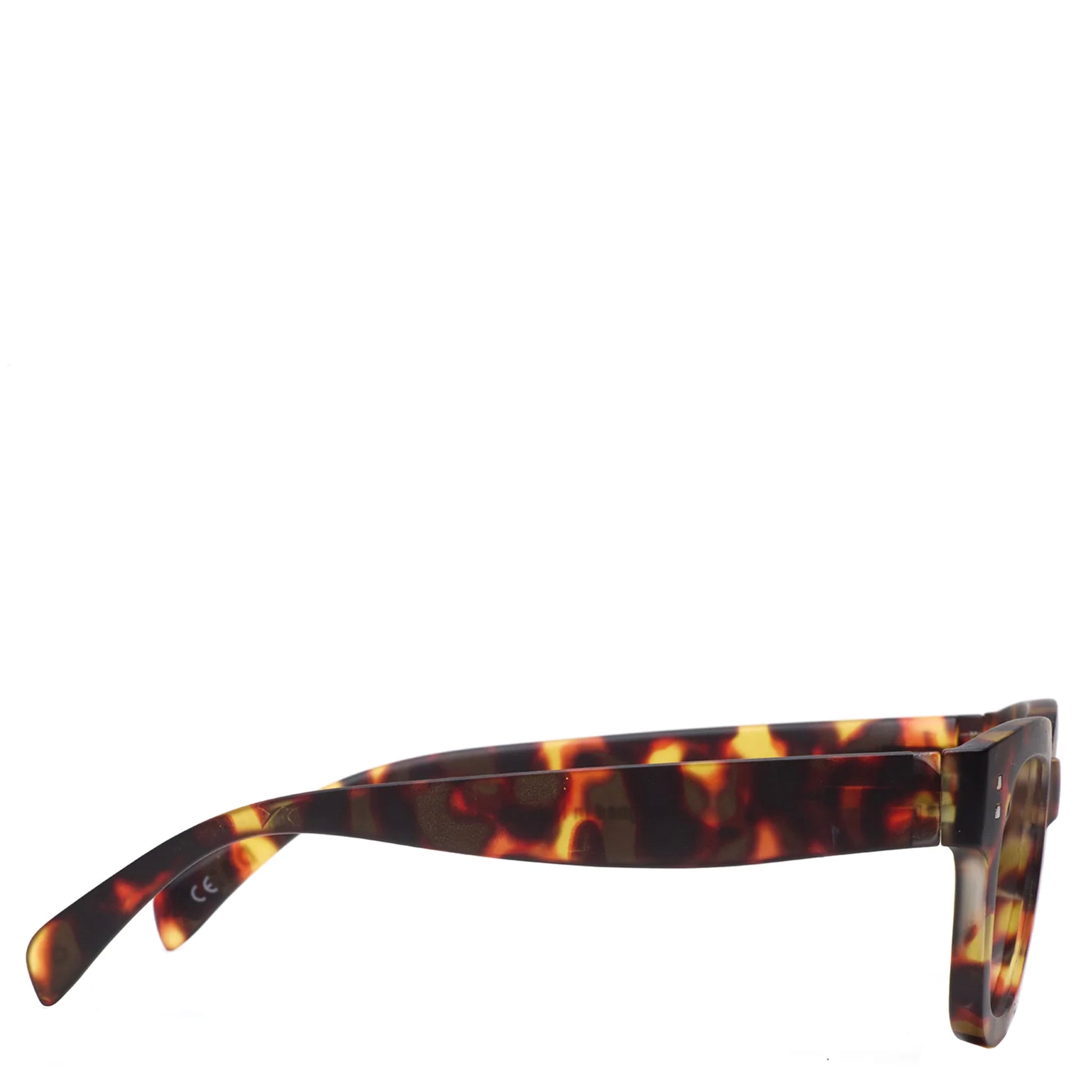 Sunglasses with tortoiseshell frame on a white background