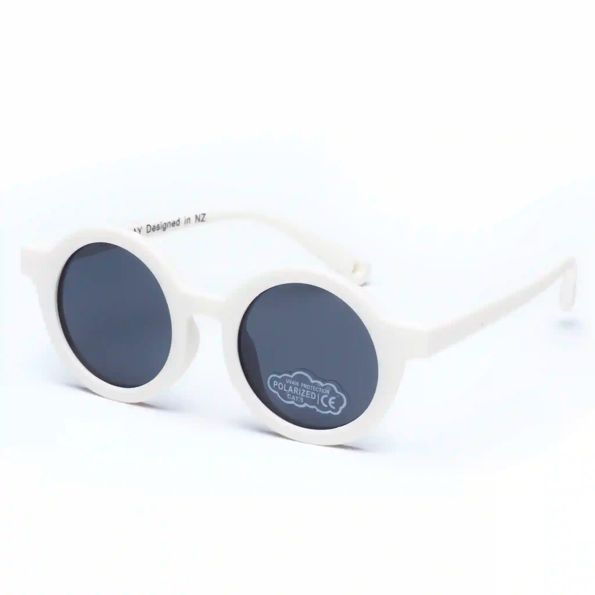 White sunglasses with dark lenses on a white background