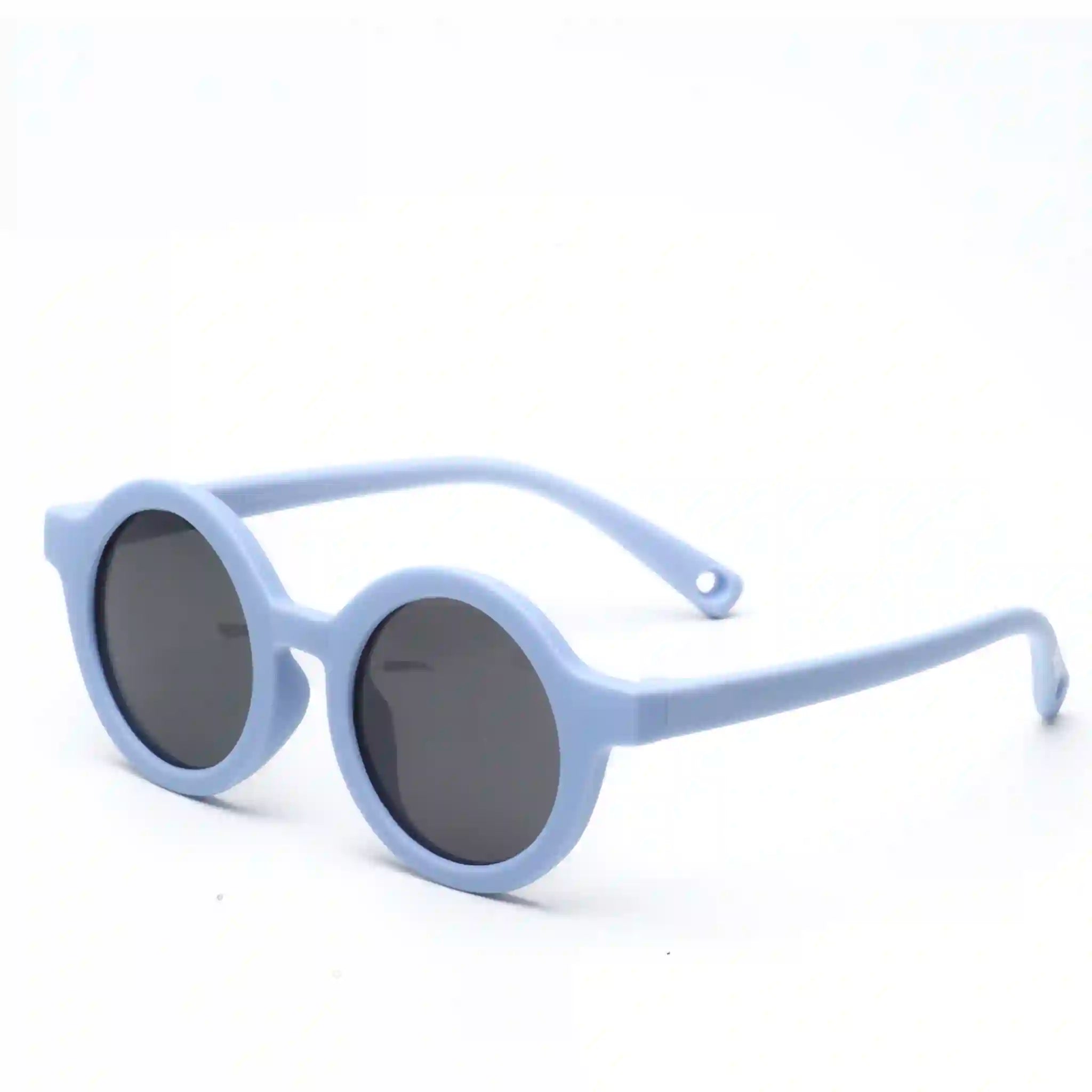 Light blue sunglasses with dark lenses on a white background