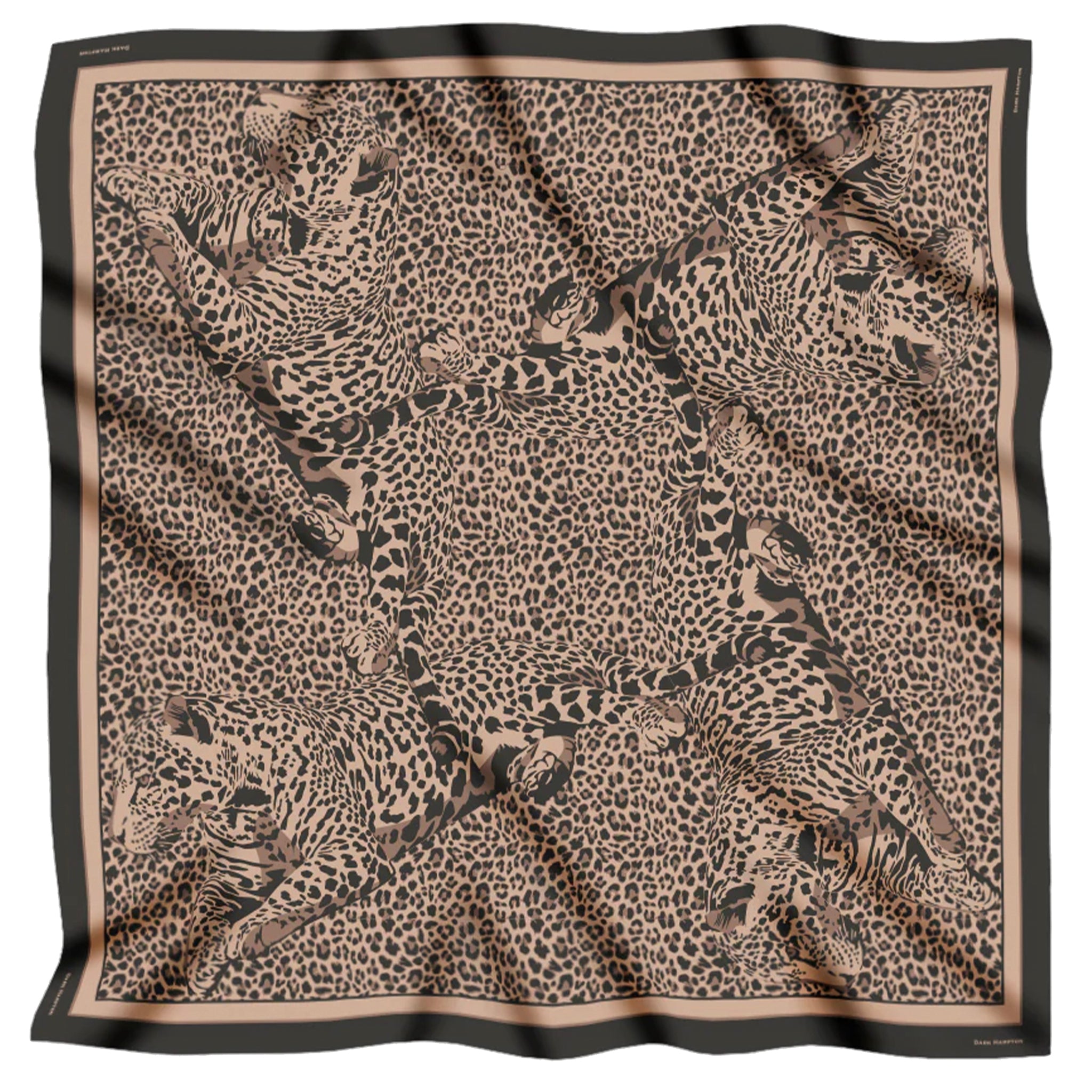 Leopard print scarf with black border on a white background