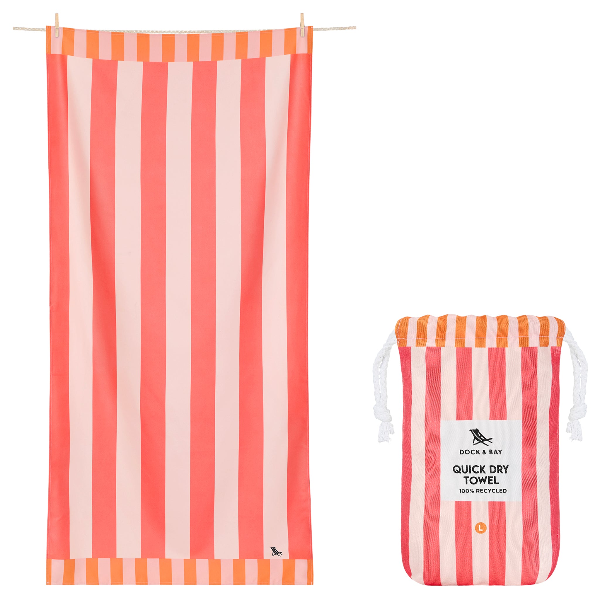 Striped quick dry towel with packaging on a white background