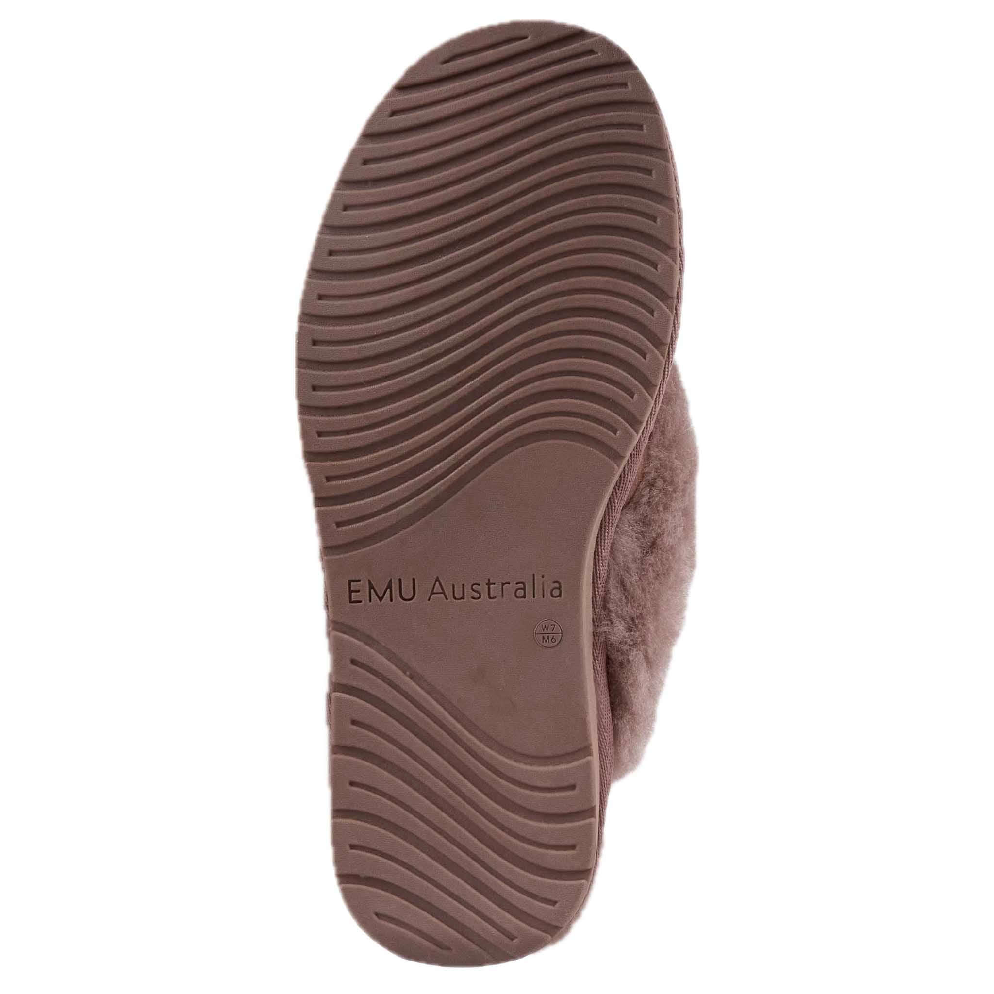 Alt Tag: EMU Jolie Slippers - Mocha outsole view, women’s suede mule slipper with dual-layer sole for indoor and outdoor wear