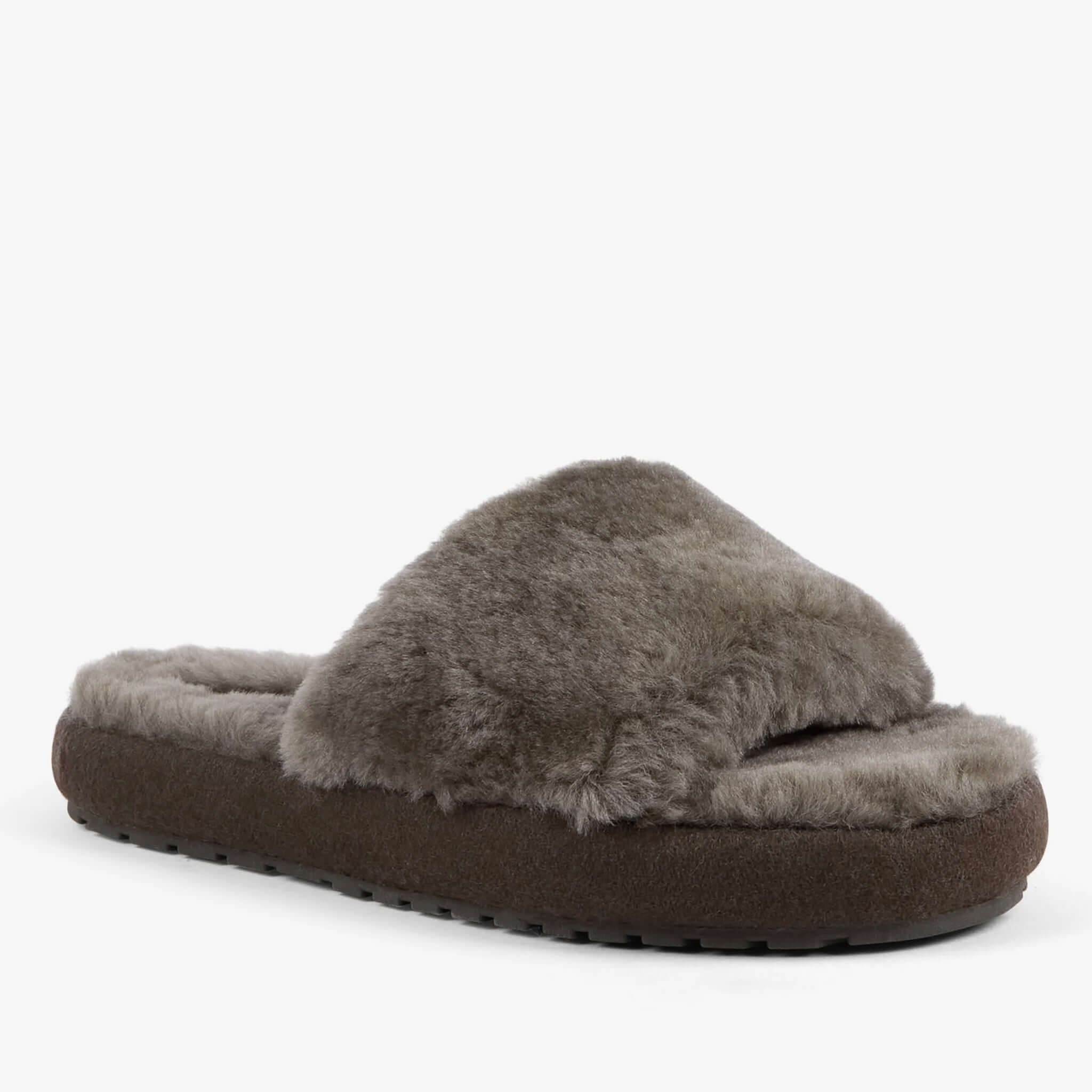 Alt Tag: EMU McKay Slippers - Dark Olive women’s sheepskin slide slippers, extra soft plush lining, warm cosy comfort