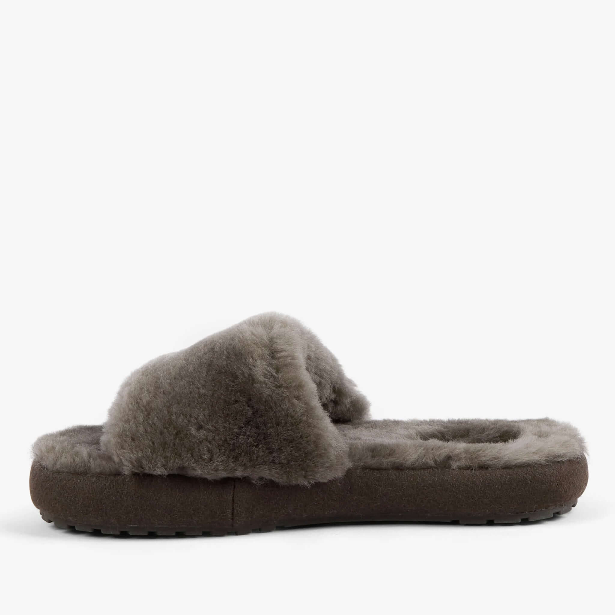 Alt Tag: EMU McKay Slippers - Dark Olive women’s sheepskin slide slippers, extra soft plush lining, warm cosy comfort, side view