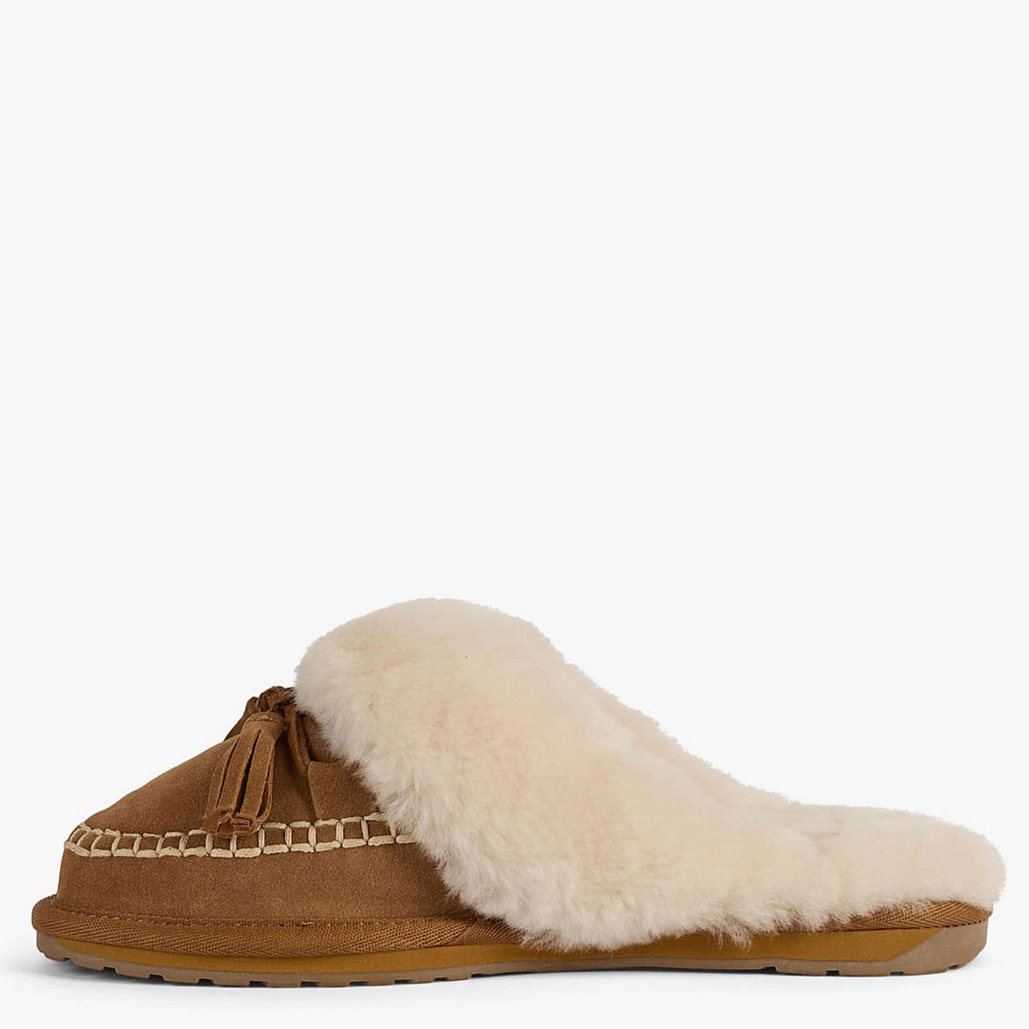 EMU Tahnee Slippers - Chestnut slide slipper with suede upper and sheepskin lining.