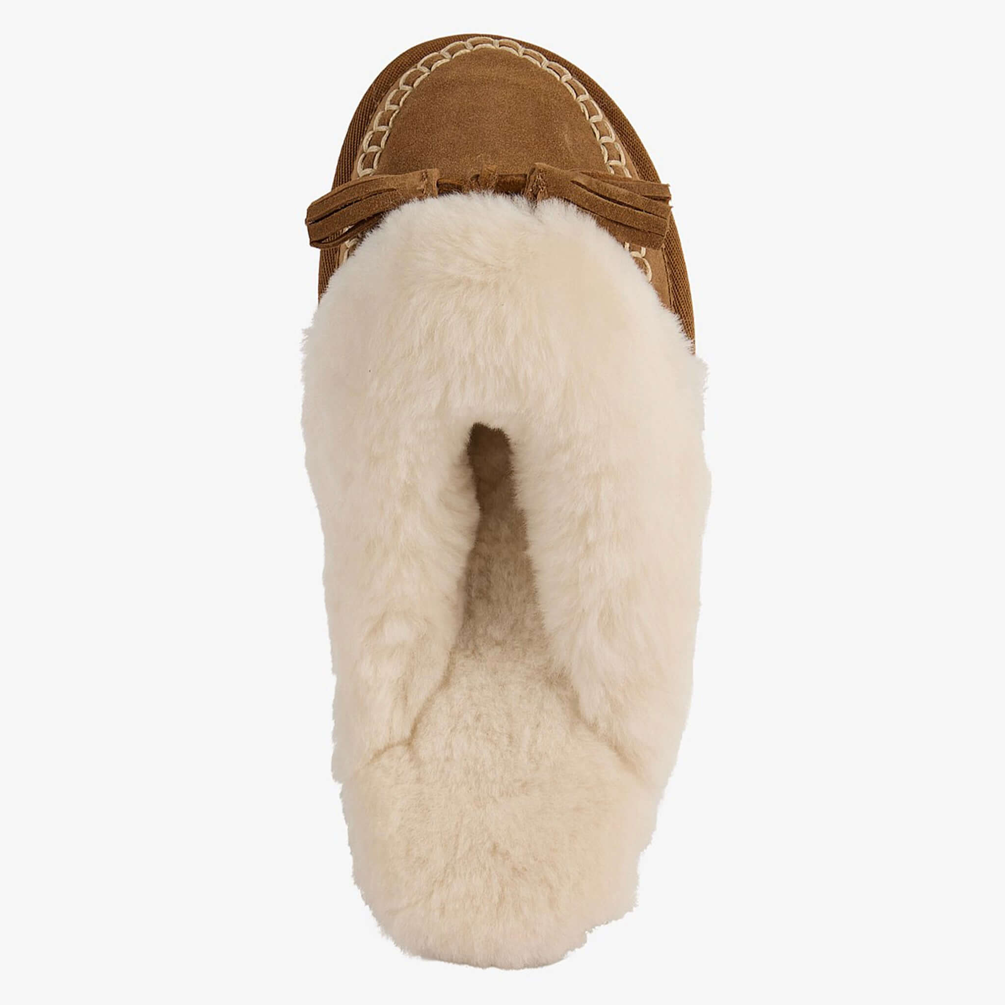 EMU Tahnee Slippers - Chestnut top view showing suede upper and sheepskin lining.