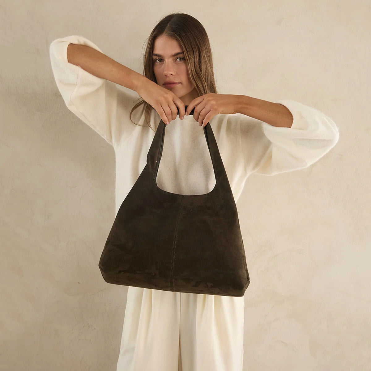 Elms+King Mayfair Tote - Khaki Microsuede