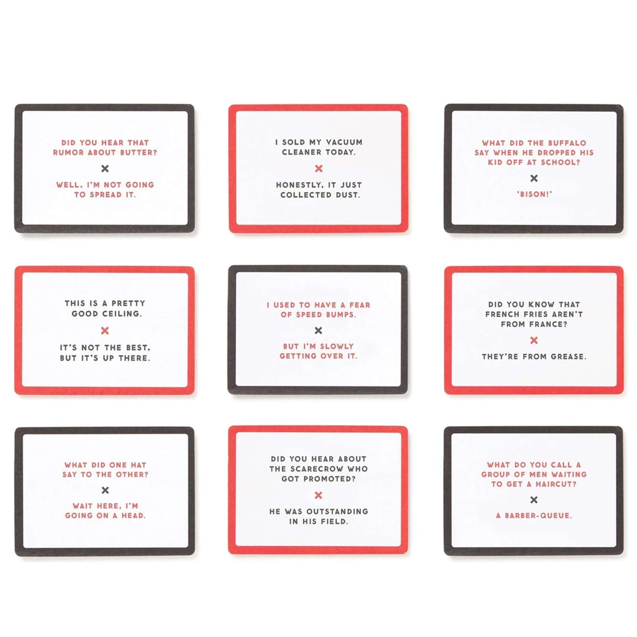 Emergency Dad Jokes card deck featuring 9 groan-worthy joke cards, pocket-sized dad humour for family dinners and road trips