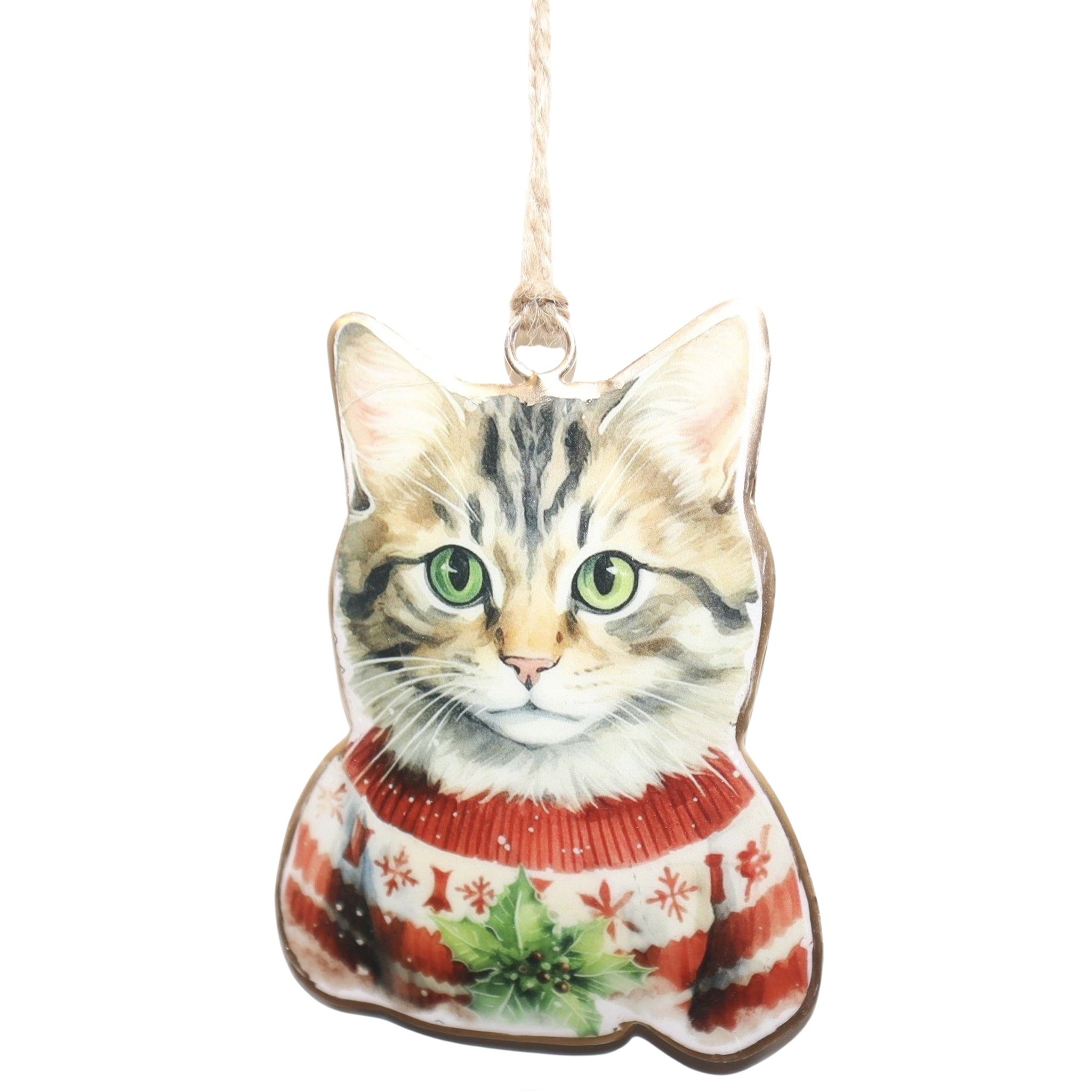 Enamel cat Christmas ornament.