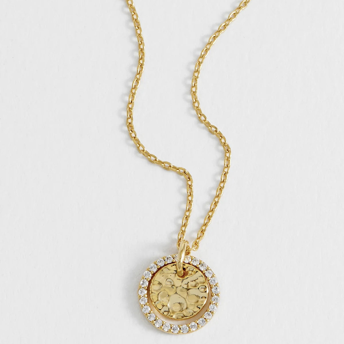 Estella Bartlett Hammered Circle CZ Necklace - Gold Plated
