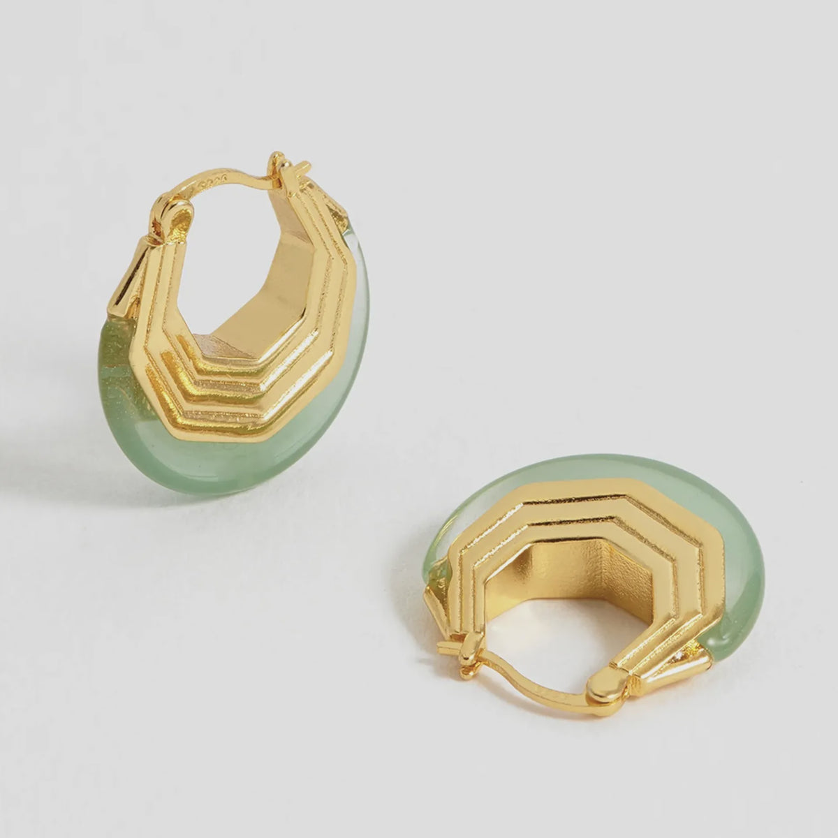 Estella Bartlett The Edit Collection Green Quartz Half Moon Hinge Hoop Earrings