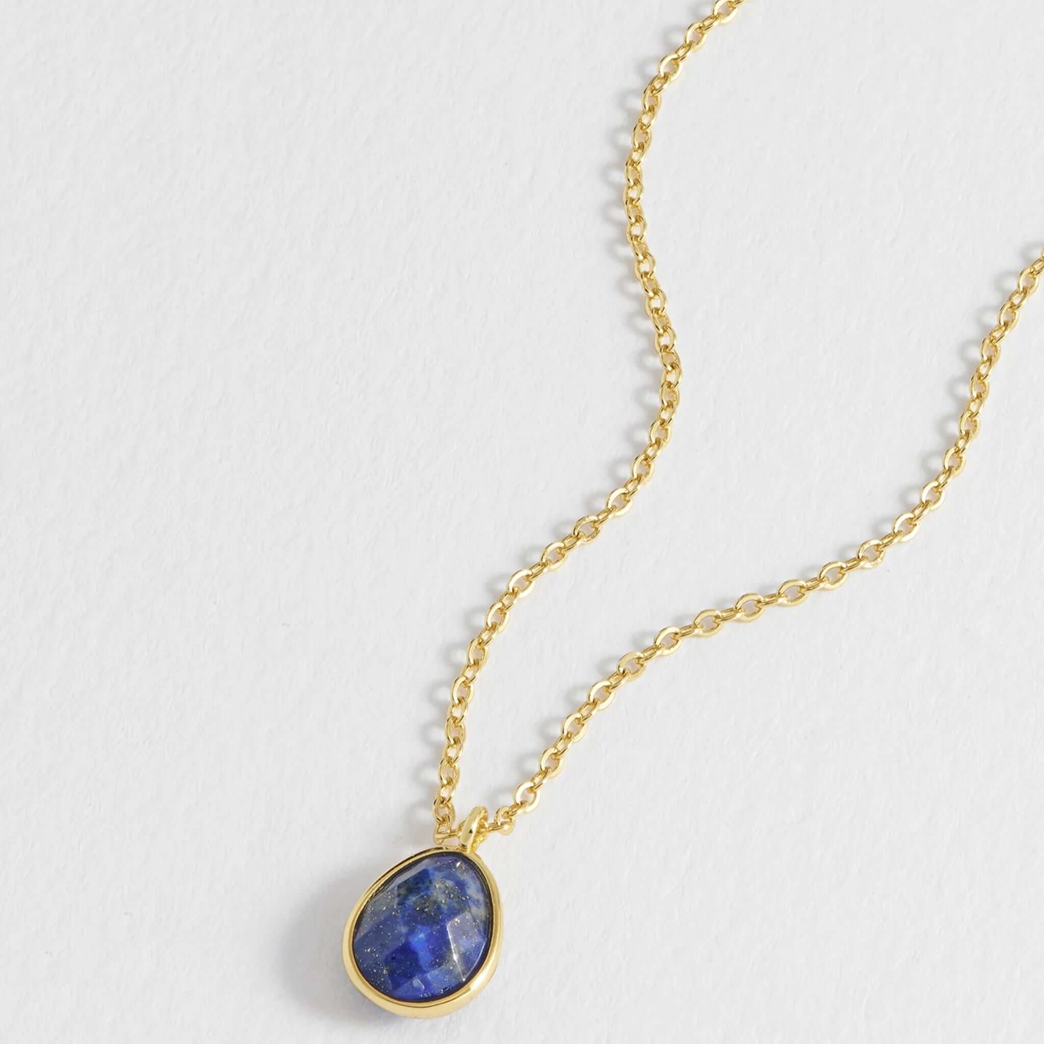 Estella Bartlett Wellness Faceted Teardrop Necklace - Sodalite with gold-plated dainty chain and faceted sodalite pendant.