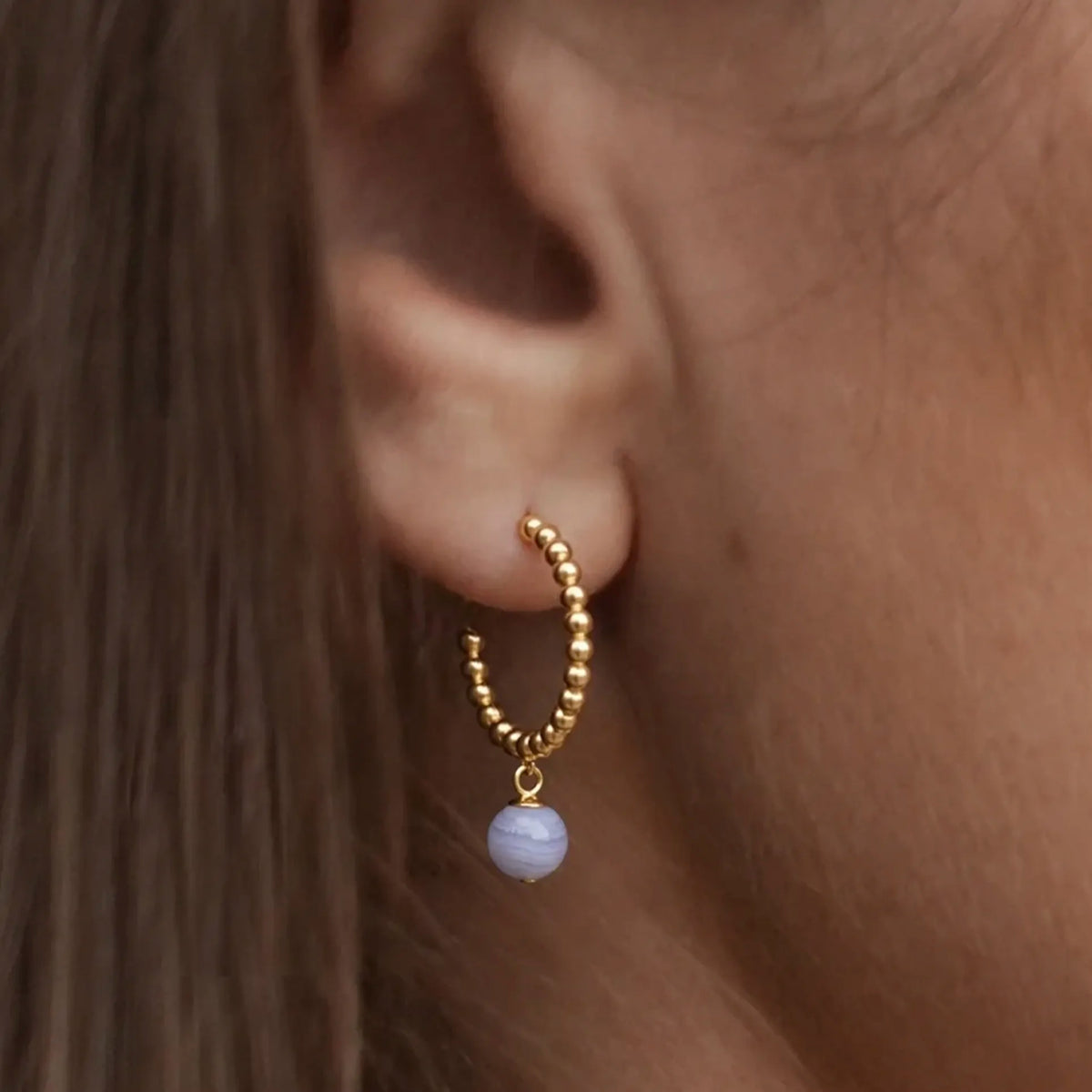 Estella Bartlett Coco Blue Lace Agate Hoop Earrings