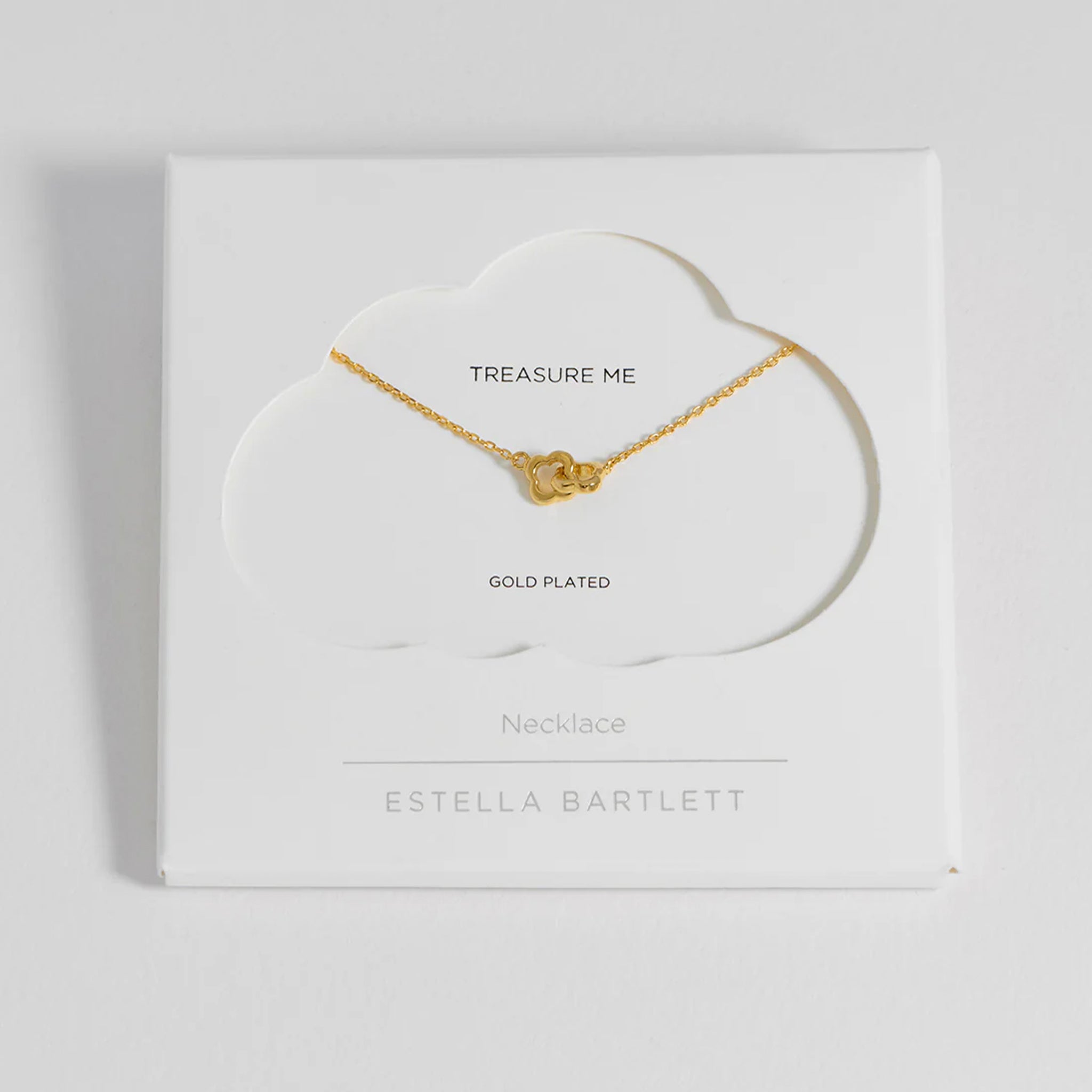 Gold-plated necklace on a white card with 'Estella Bartlett' branding