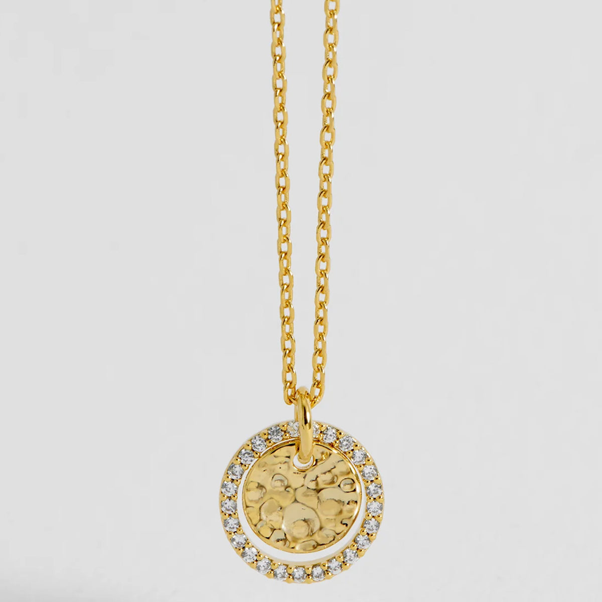 Estella Bartlett Hammered Circle CZ Necklace - Gold Plated