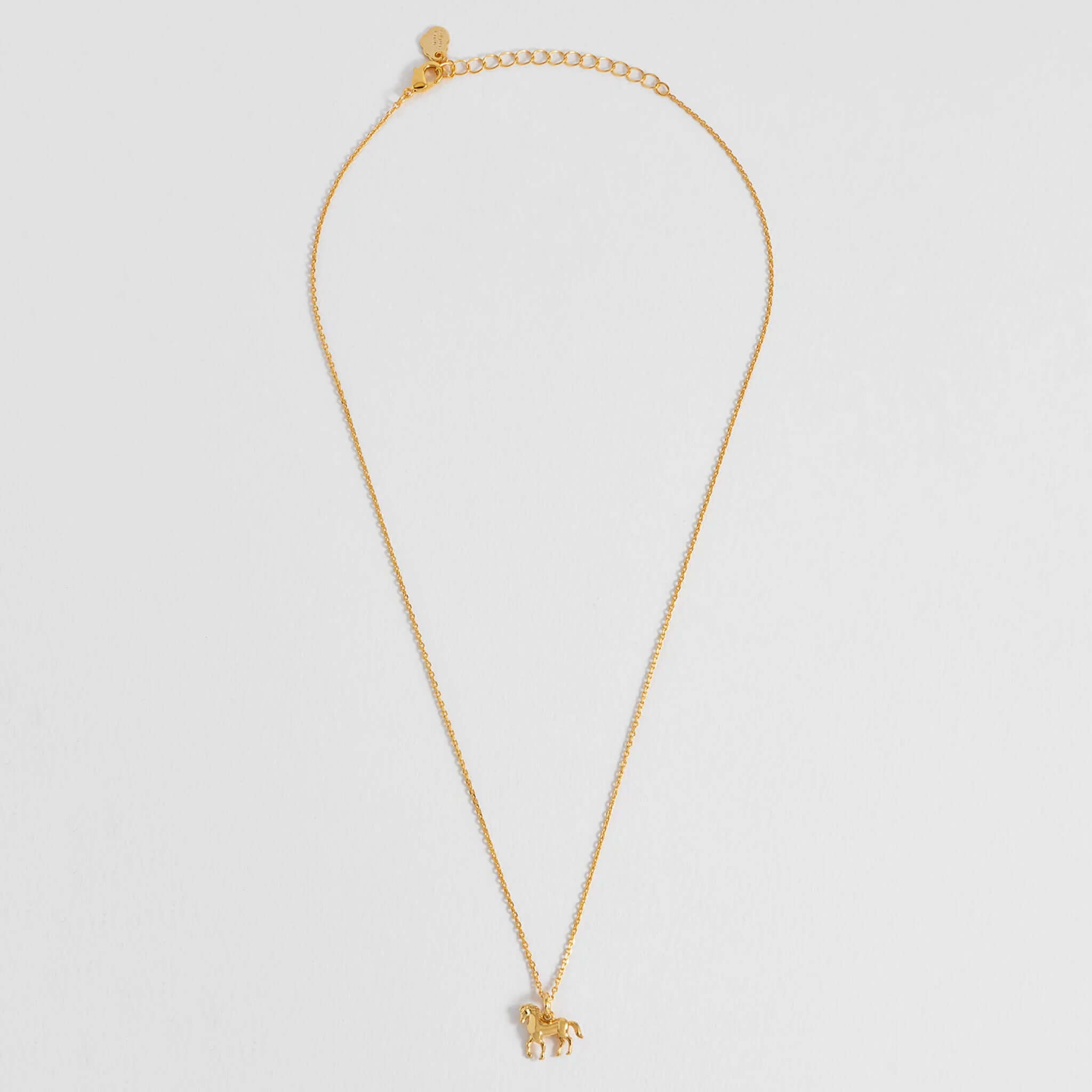 Alt Tag: Estella Bartlett Horse Necklace - Gold Plated gold trotting horse pendant necklace on delicate chain