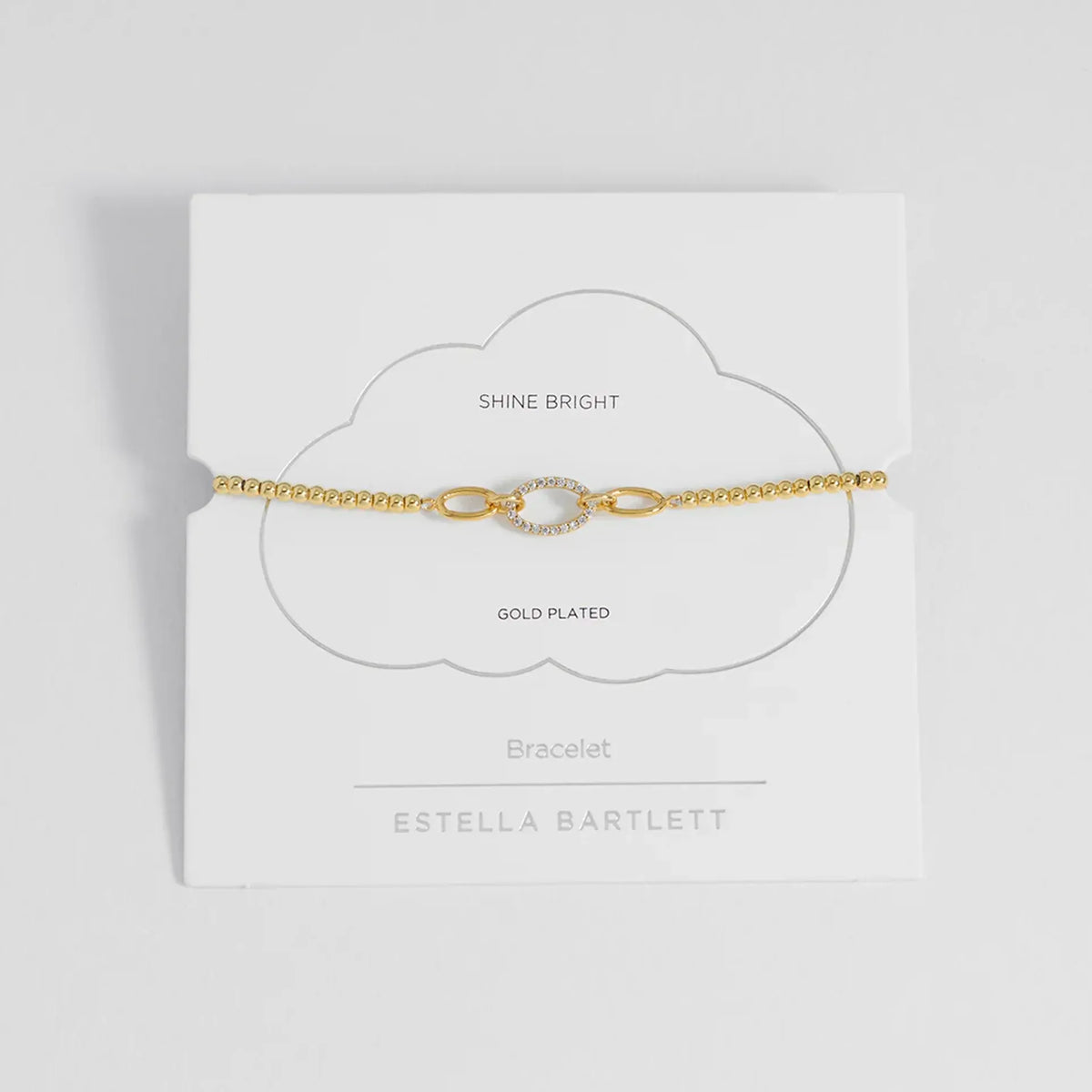 Estella Bartlett Oval Link CZ Louise Bracelet on its Shine Bright presentation card