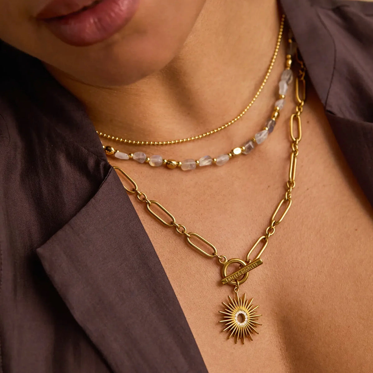 Estella Bartlett The Edit Collection CZ Sunburst T-Bar Necklace