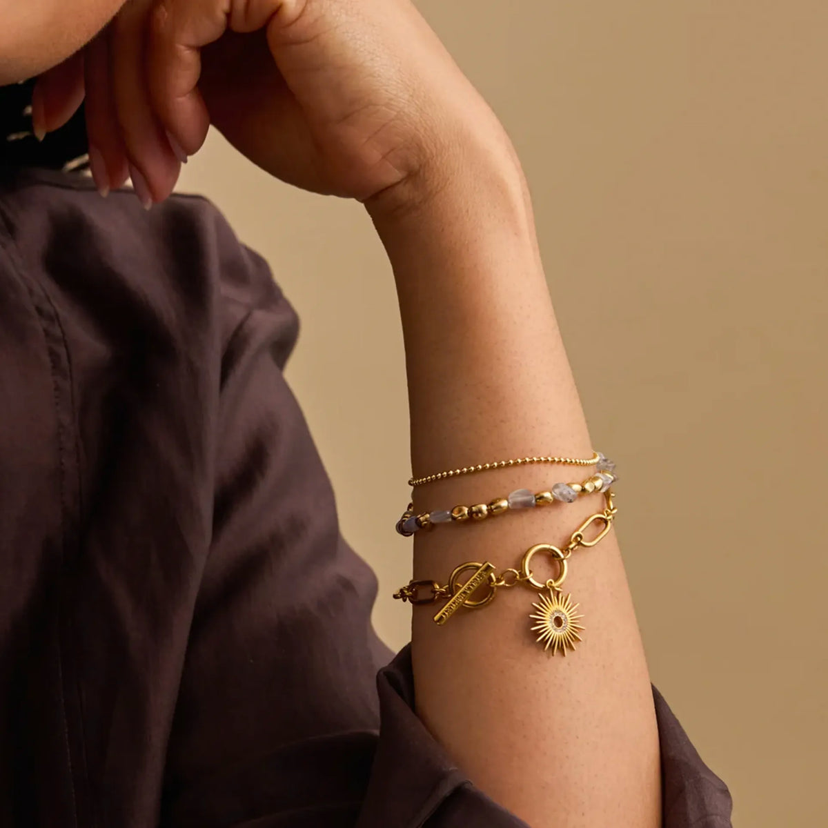 Estella Bartlett The Edit Collection Double Chain Bracelet - Pebble Labradorite