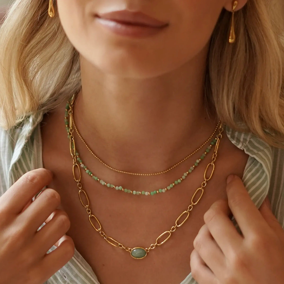 Estella Bartlett The Edit Collection Green Aventurine Cabochon Chain Necklace