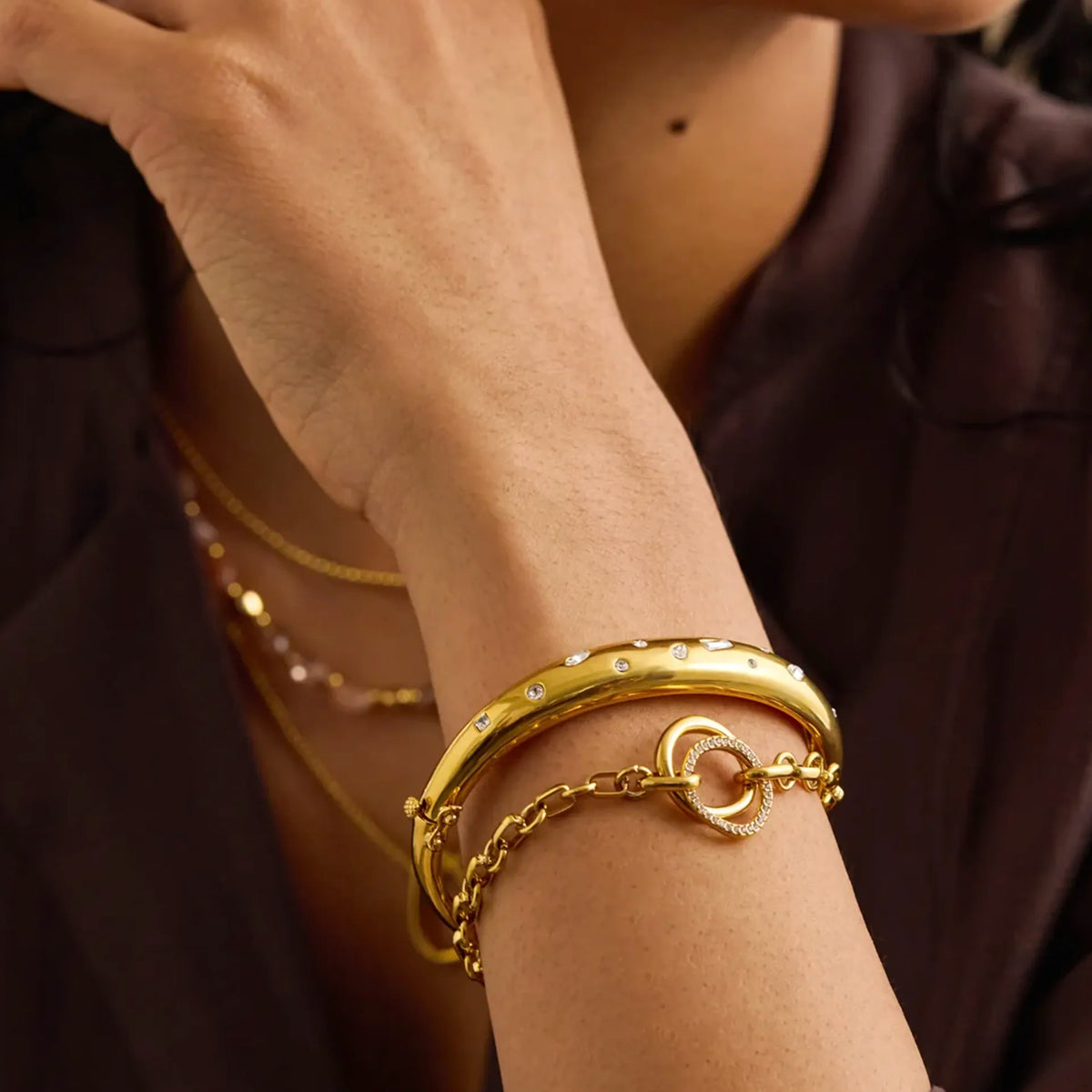 Estella Bartlett The Edit Collection Molten Ring Pave T-Bar Bracelet