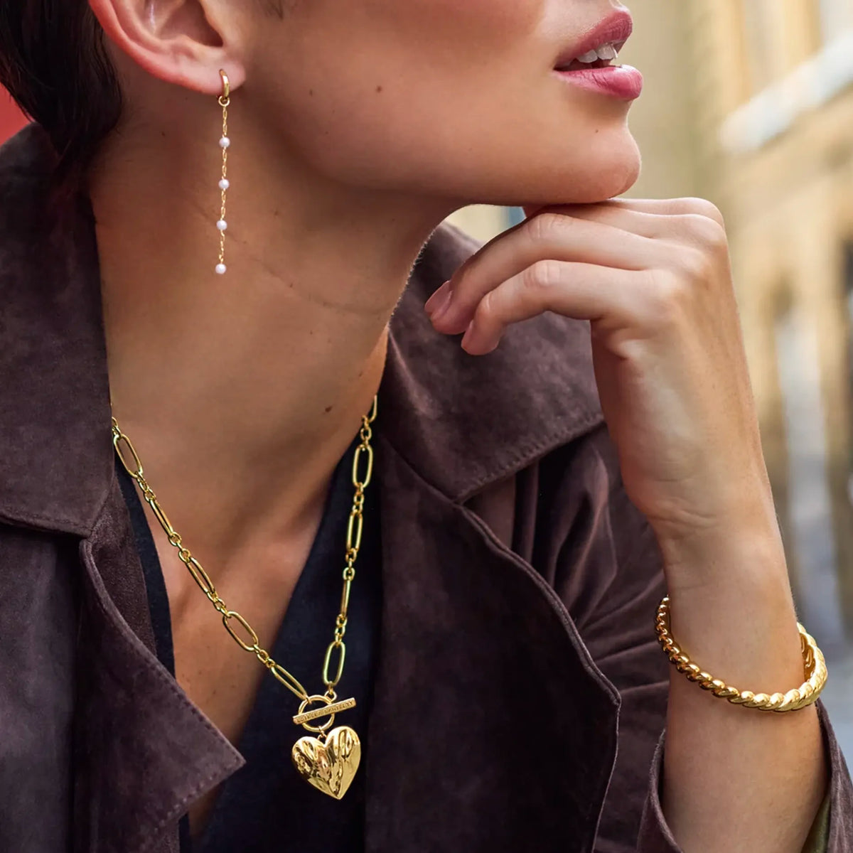 Estella Bartlett The Edit Collection Oversized Molten Heart T-Bar Necklace