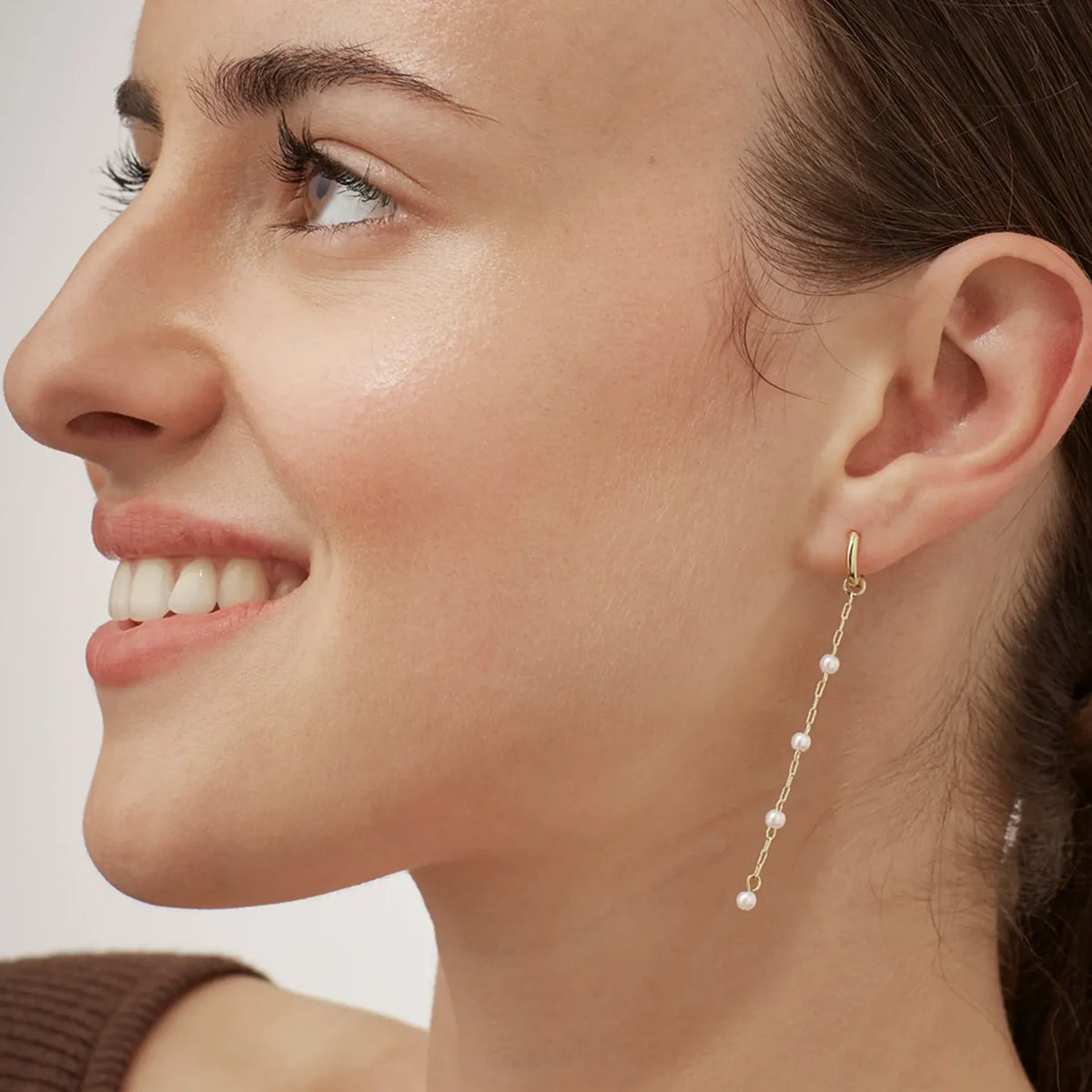 Estella Bartlett The Edit Collection Pearl Chain Drop Huggie Earrings