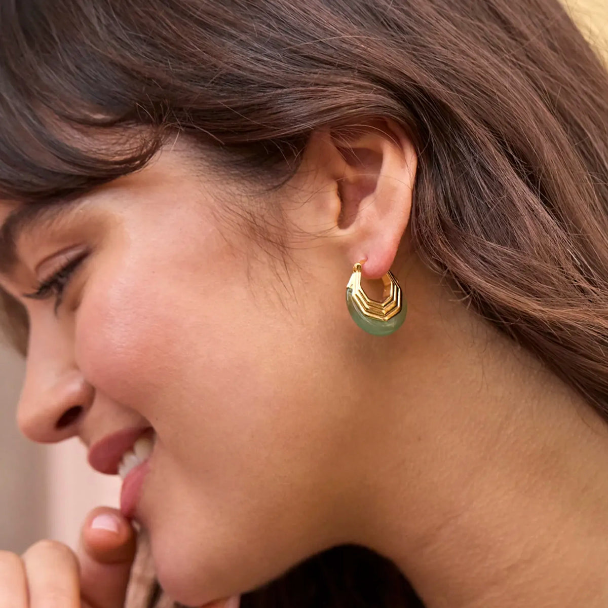 Estella Bartlett The Edit Collection Green Quartz Half Moon Hinge Hoop Earrings