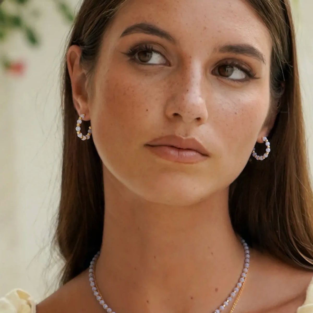 Estella Bartlett Wellness Collection Coco Hoop Earrings - Blue Lace Agate
